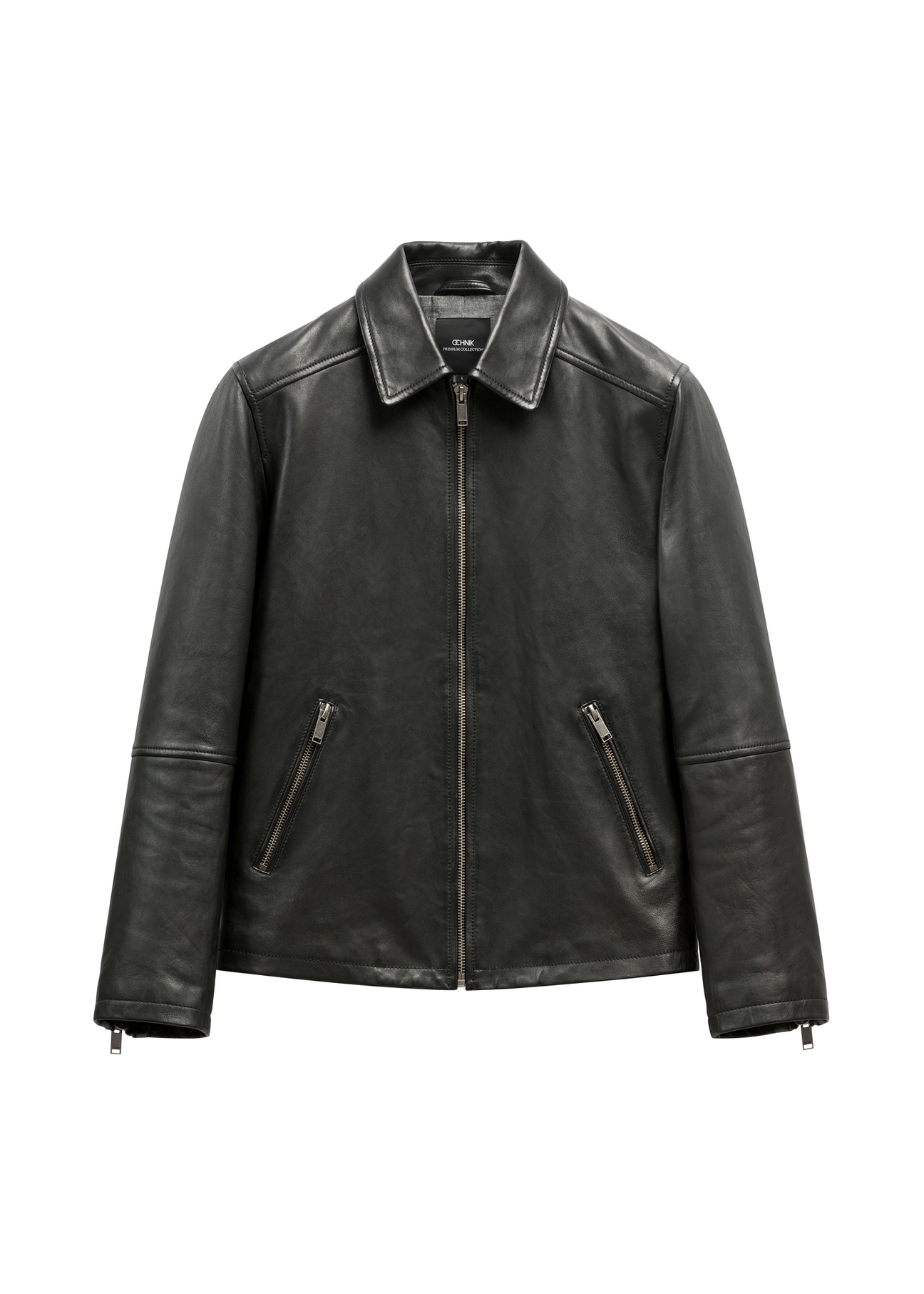 Black men's leather jacket KURMS-0363-99(W26), product view from the front on a white background.