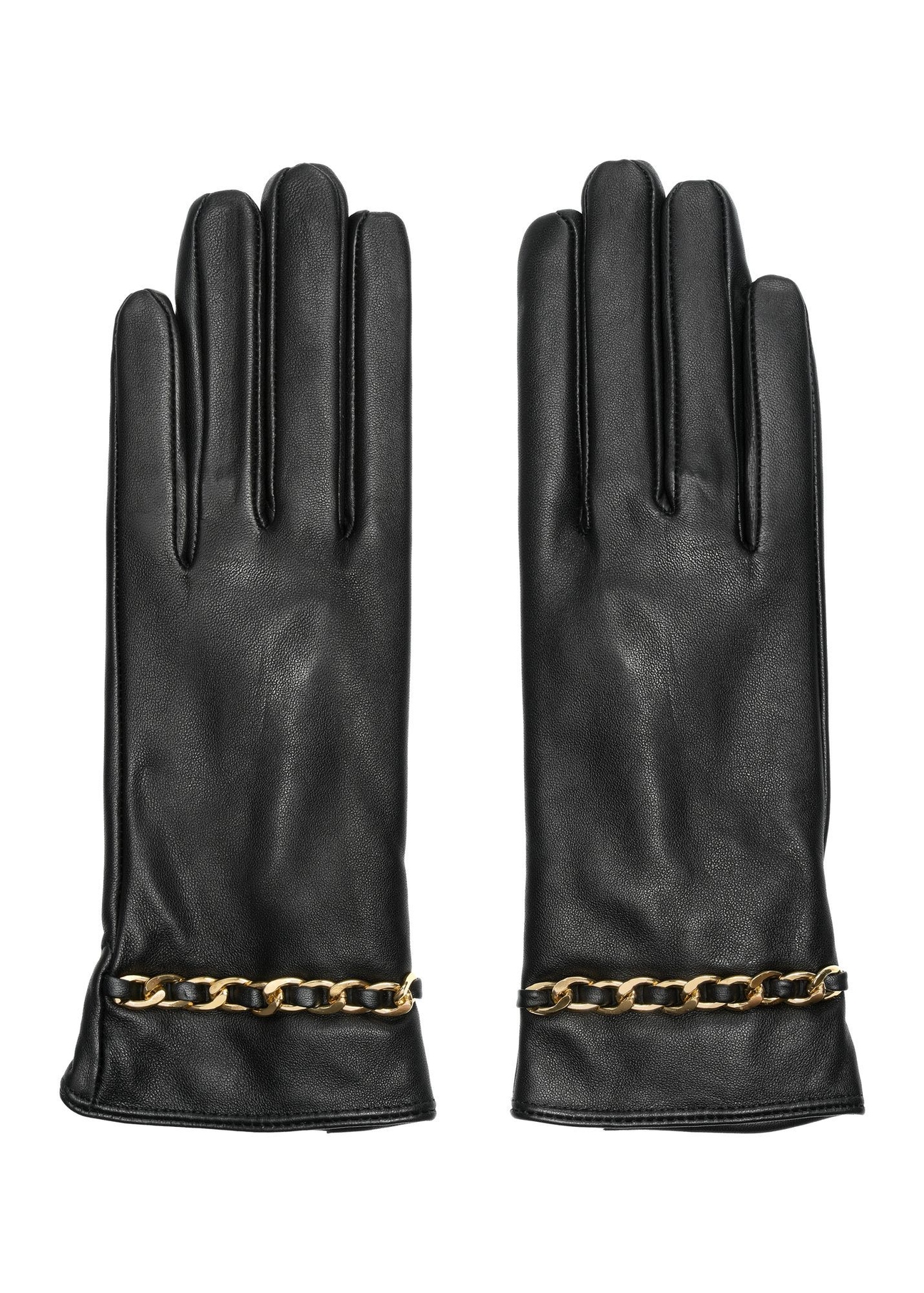Black women's leather gloves REKDS-0090-99(Z26), front product view on white background.