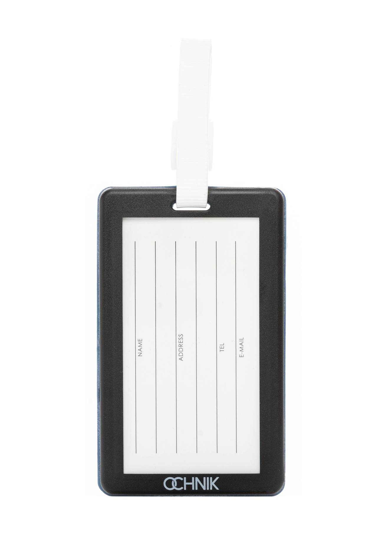 Luggage tag with airplanes AW-012-0013-7C(W26), product back view on white background.