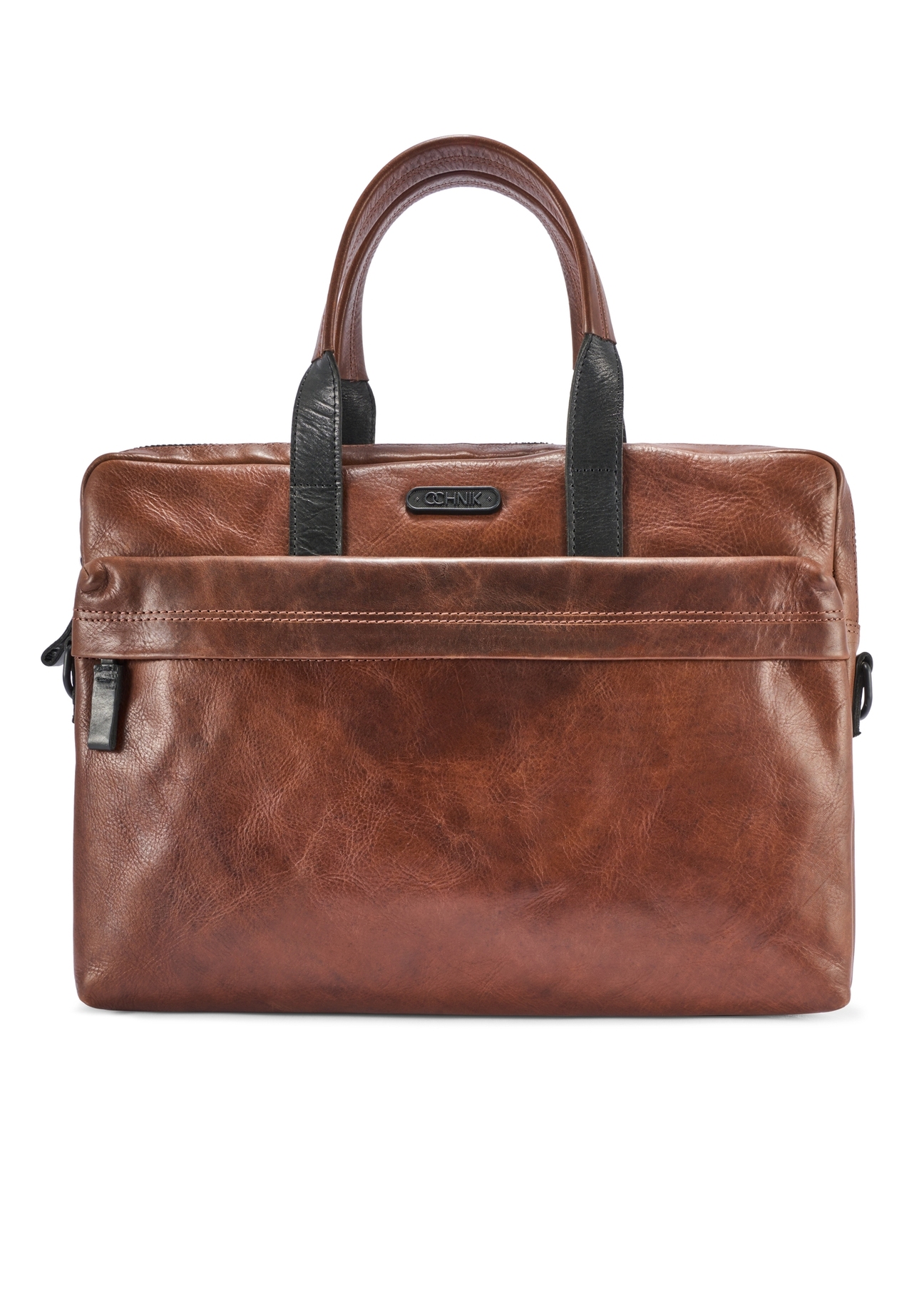 Brown leather men's bag TORMS-0488-1H(W26) - front product view, on white background.