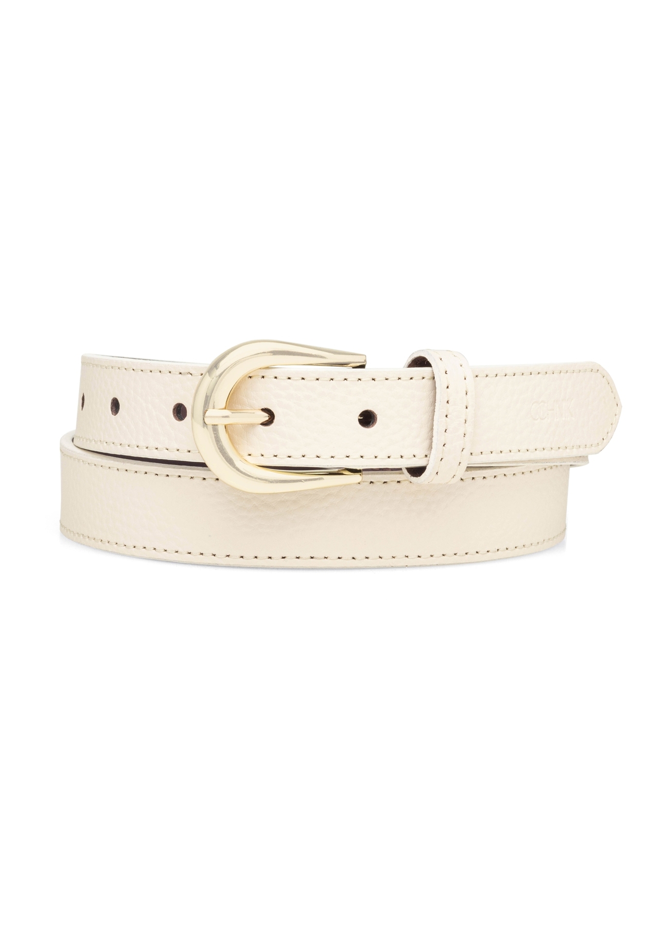 White leather women's belt PASDS-0303-0B(W26) - front product view, on white background.