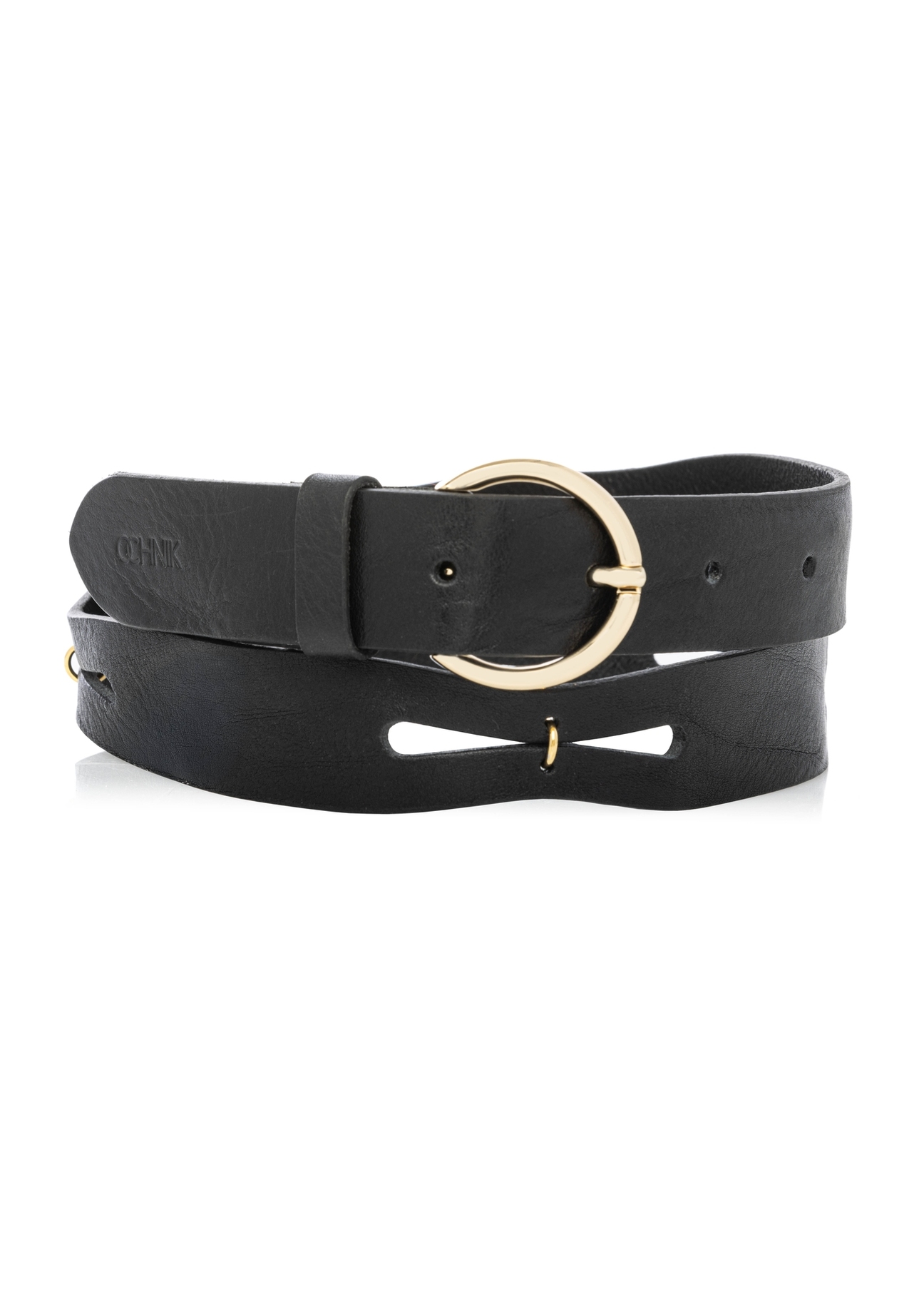 Black leather women's belt PASDS-0342-99(W26) - front product view, on white background.