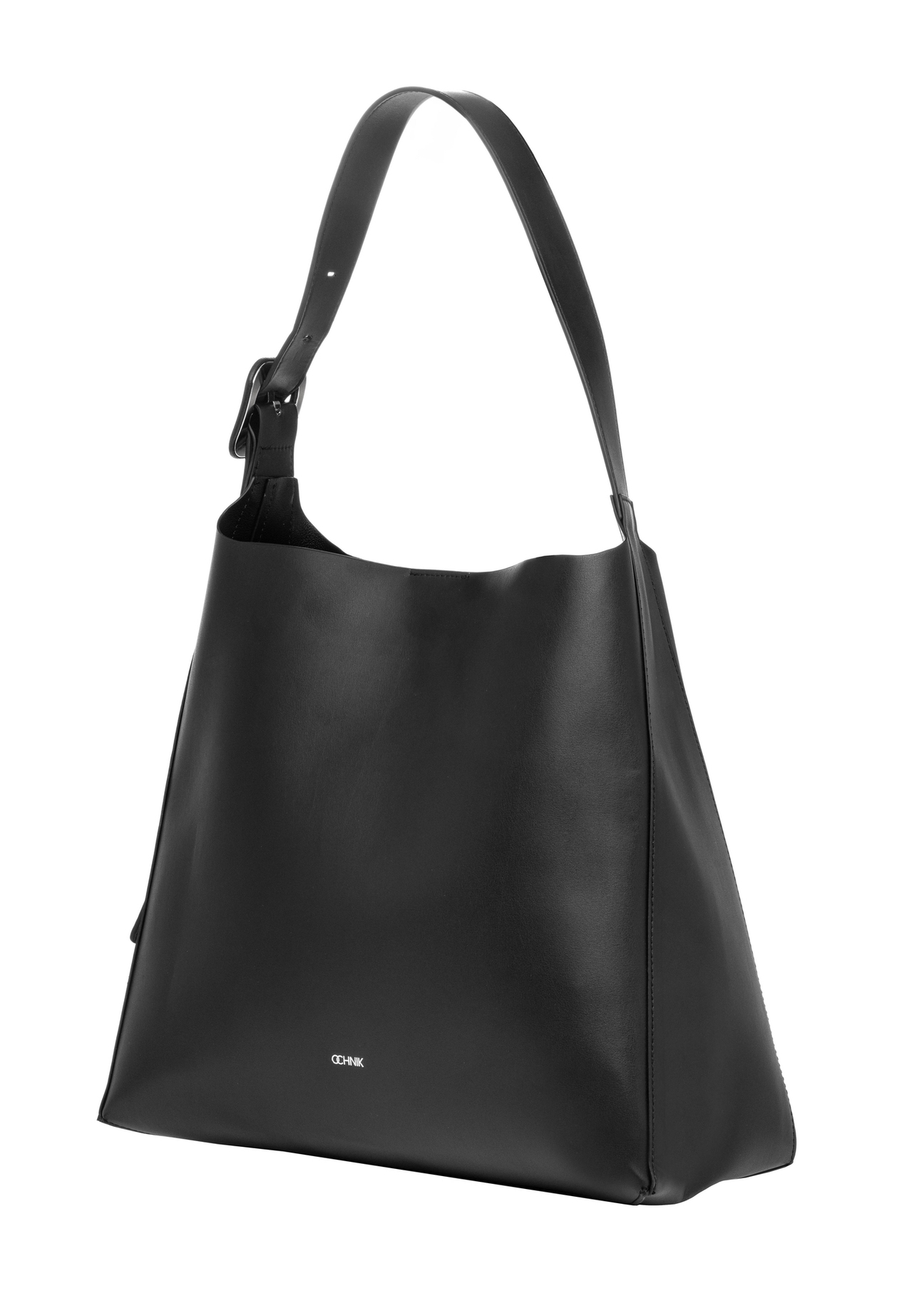 Large black women's shoulder bag TOREC-1337-99(Z26). Side view, diagonal, on a white background.