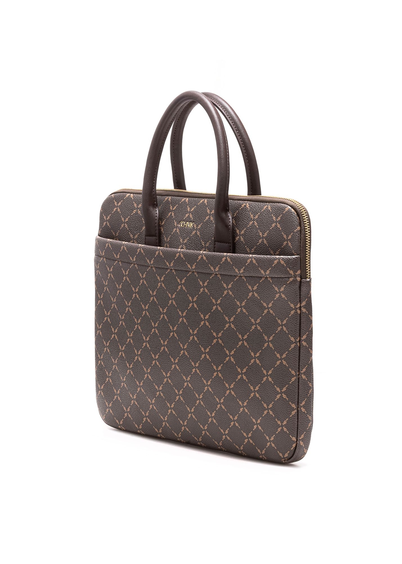 Brown laptop bag with monogram TOREC-1078-89(Z25) - diagonal product view on white background.