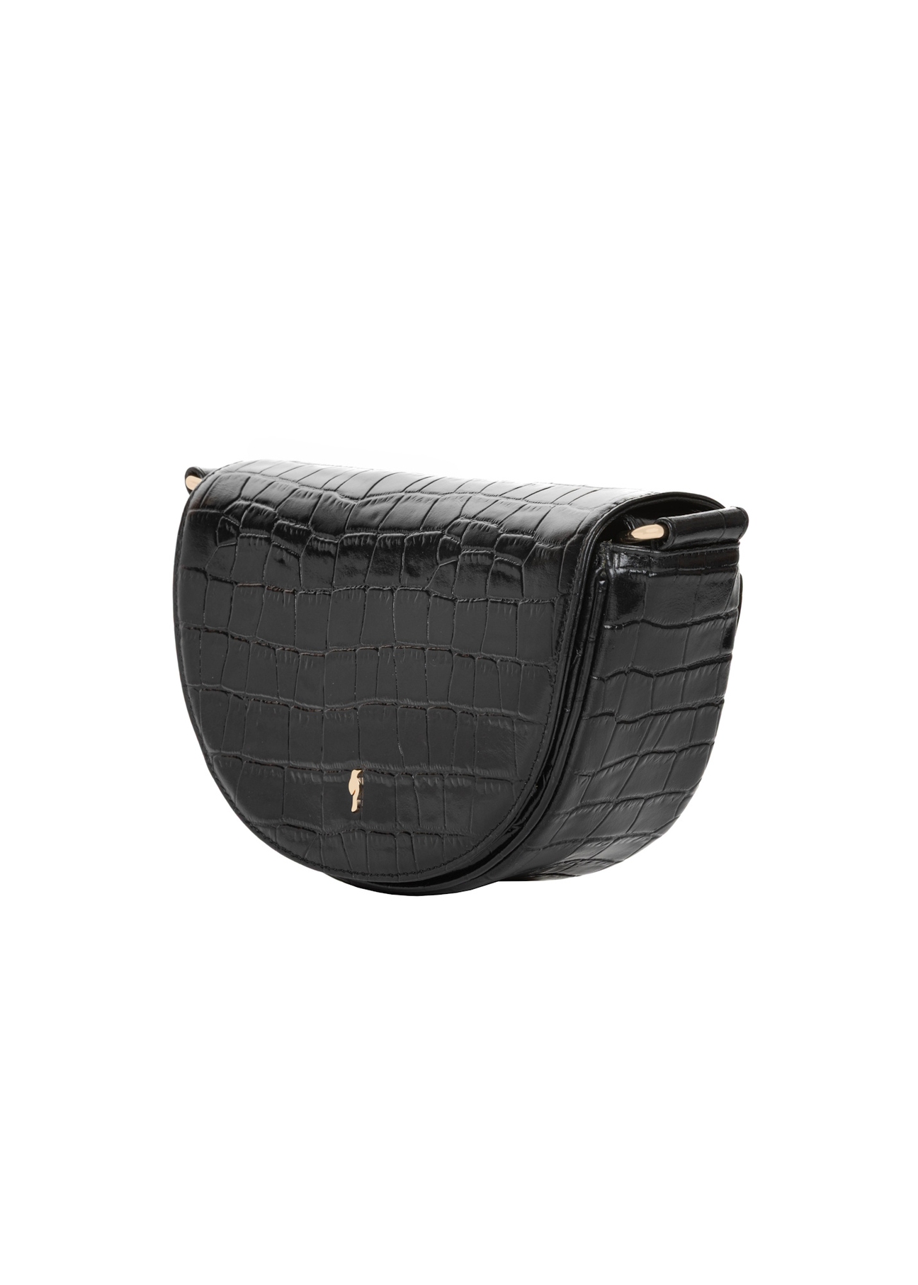 Black semi-circular croco women's handbag TORES-1328-9G(Z26), diagonal product view on a white background.