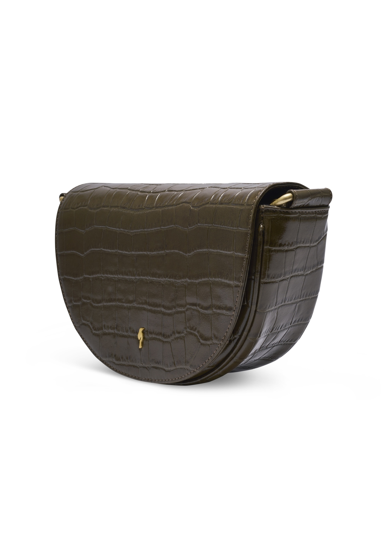 Semi-circular croco khaki women's handbag TORES-1328-8D(Z26) - diagonal view of the product, on a light background.