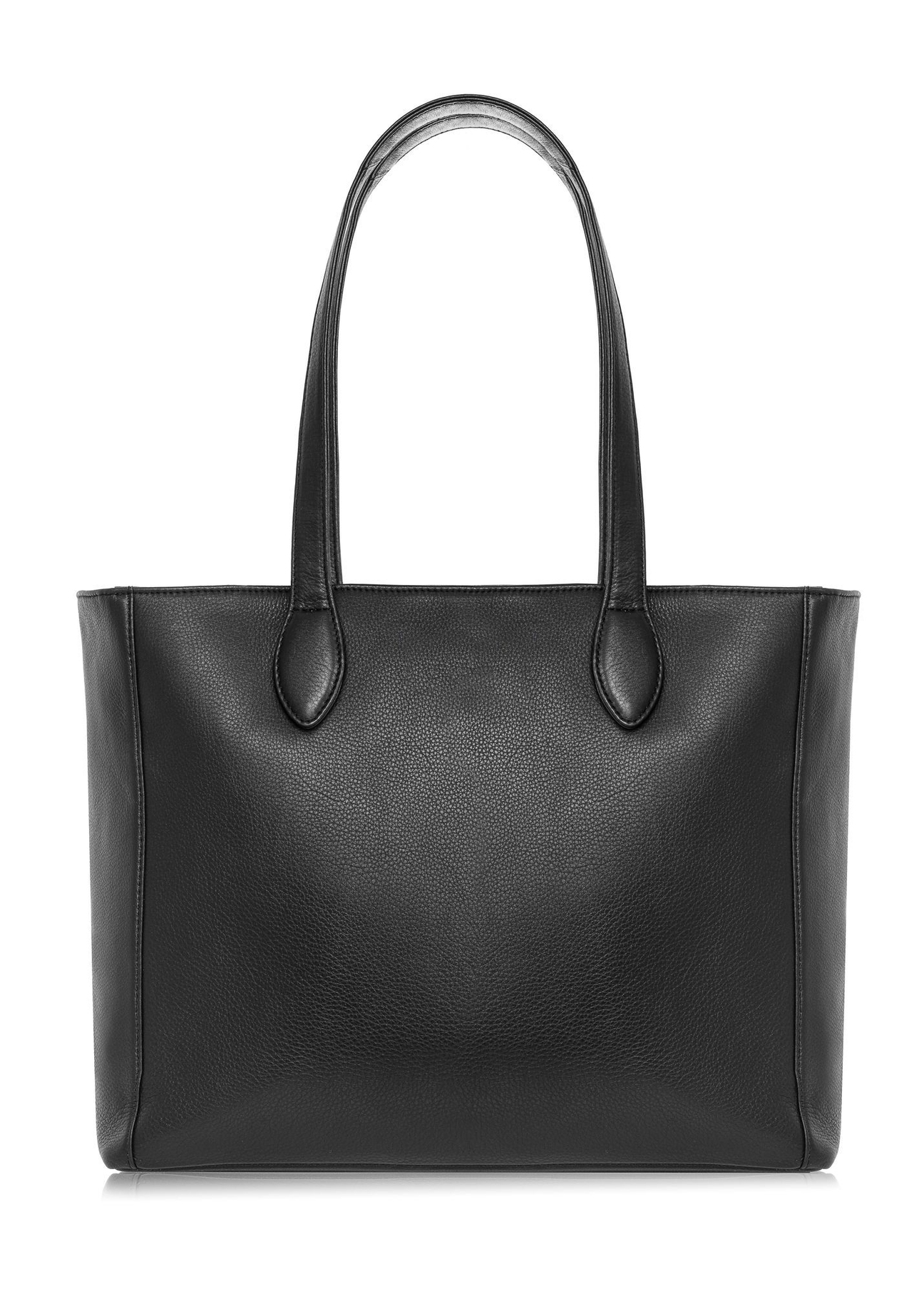 Black leather women's shopper bag TORES-0971E-99(Z25) - back view on white background.