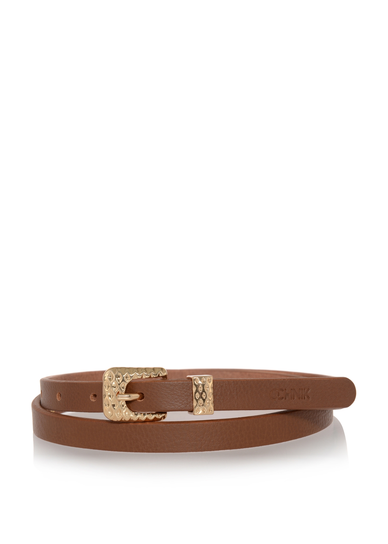 Brown leather women's belt PASDS-0265-89(W23)-01