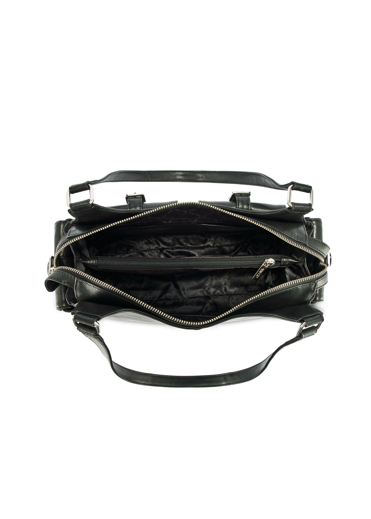 Black leather women's handbag TORES-1136A-99(Z25) - top view of the product on a white background.