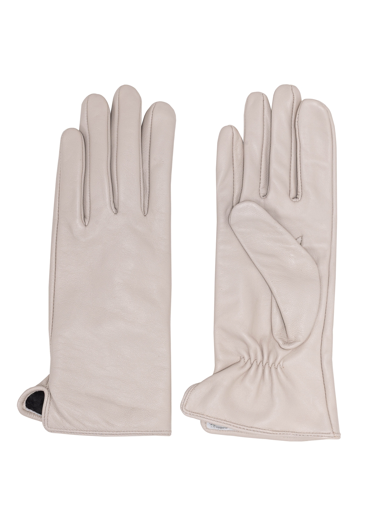 Women's white leather gloves REKDS-0100-12(Z25), product view from the front and back on a white background.