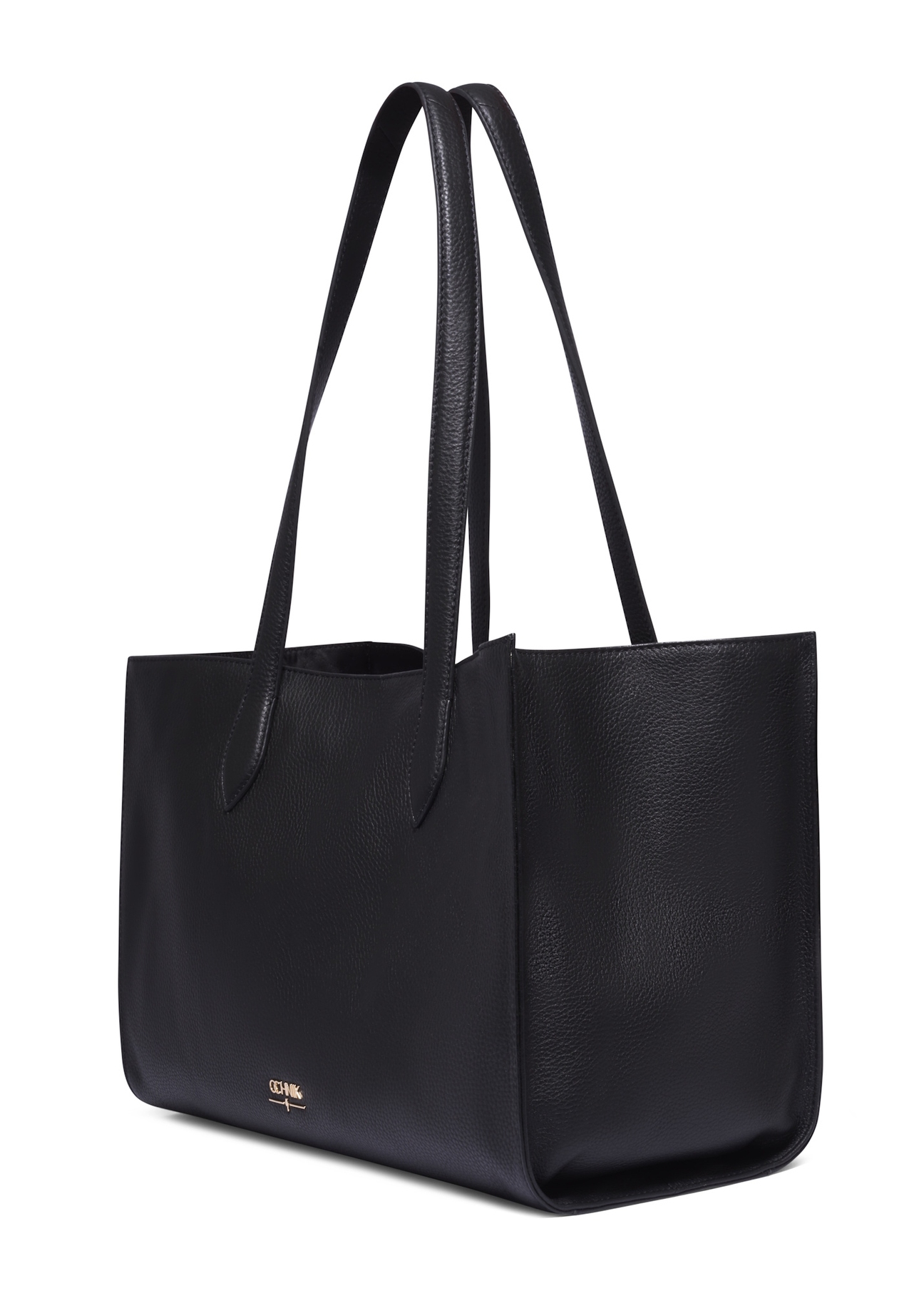 Black leather women's shopper bag TORES-1432-9I(Z26), diagonal product view on white background.