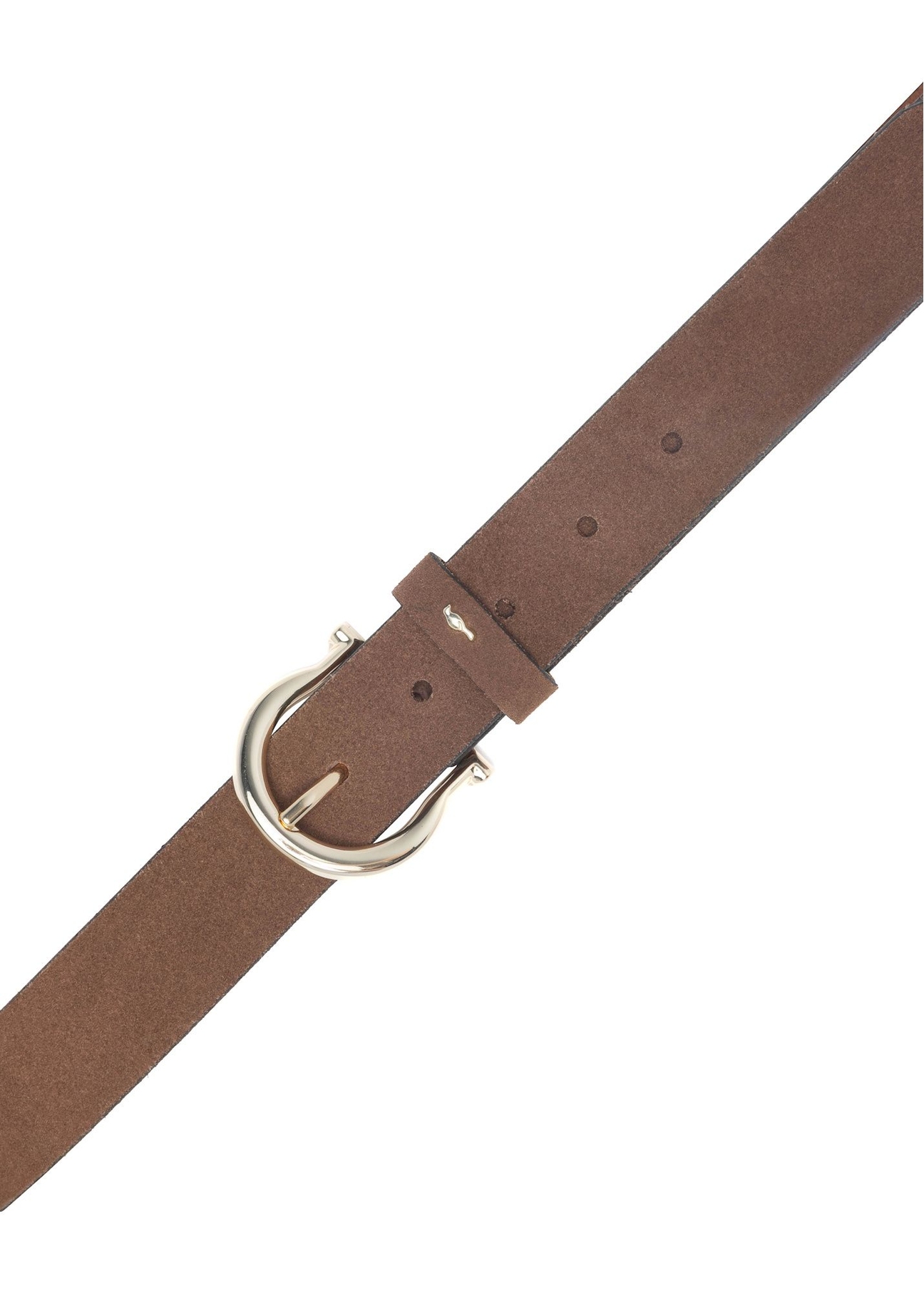 Brown women's leather belt PASDS-0274-1H(W26), close-up of the buckle on a white background.