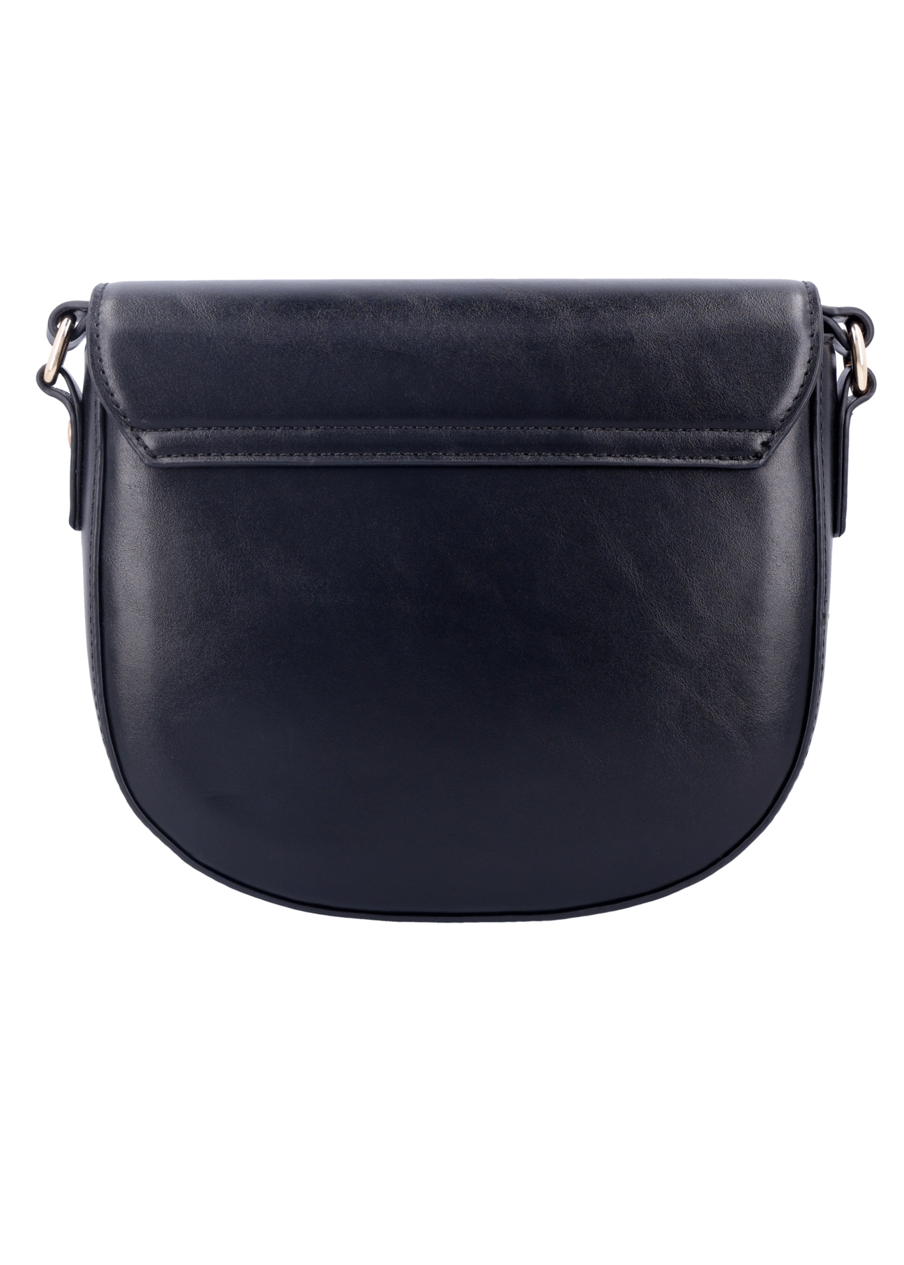 Small semi-circular black women's messenger bag TOREC-1390-99(Z26), back view of the product on a white background.