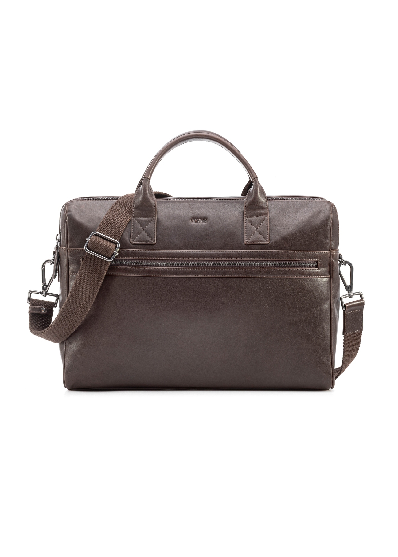 Brown leather men's bag TORMS-0459-89(Z25), product view from the front on a white background.