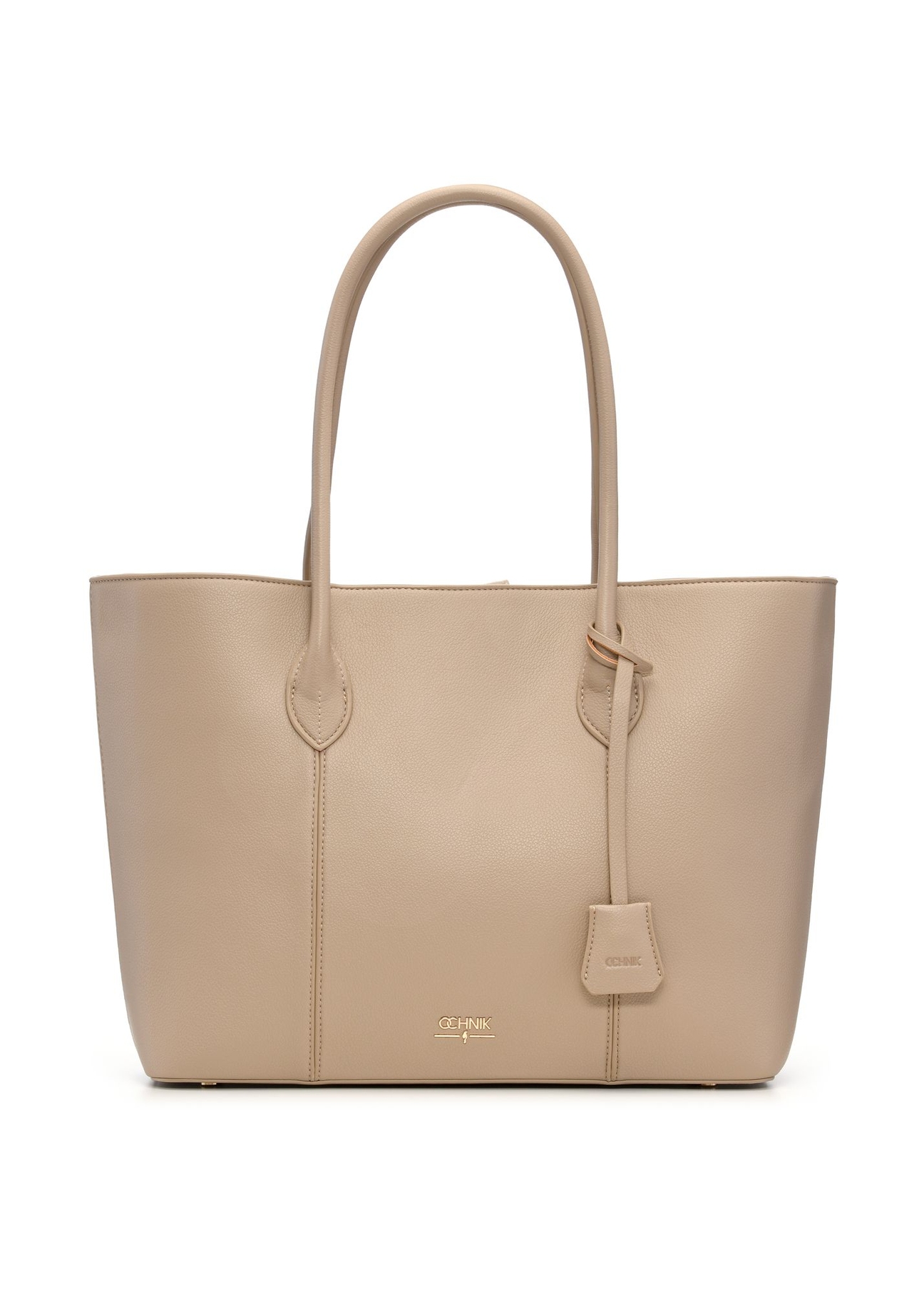 Beige women's shopper bag TOREC-1241-1B(Z26) - front product view, on a white background.