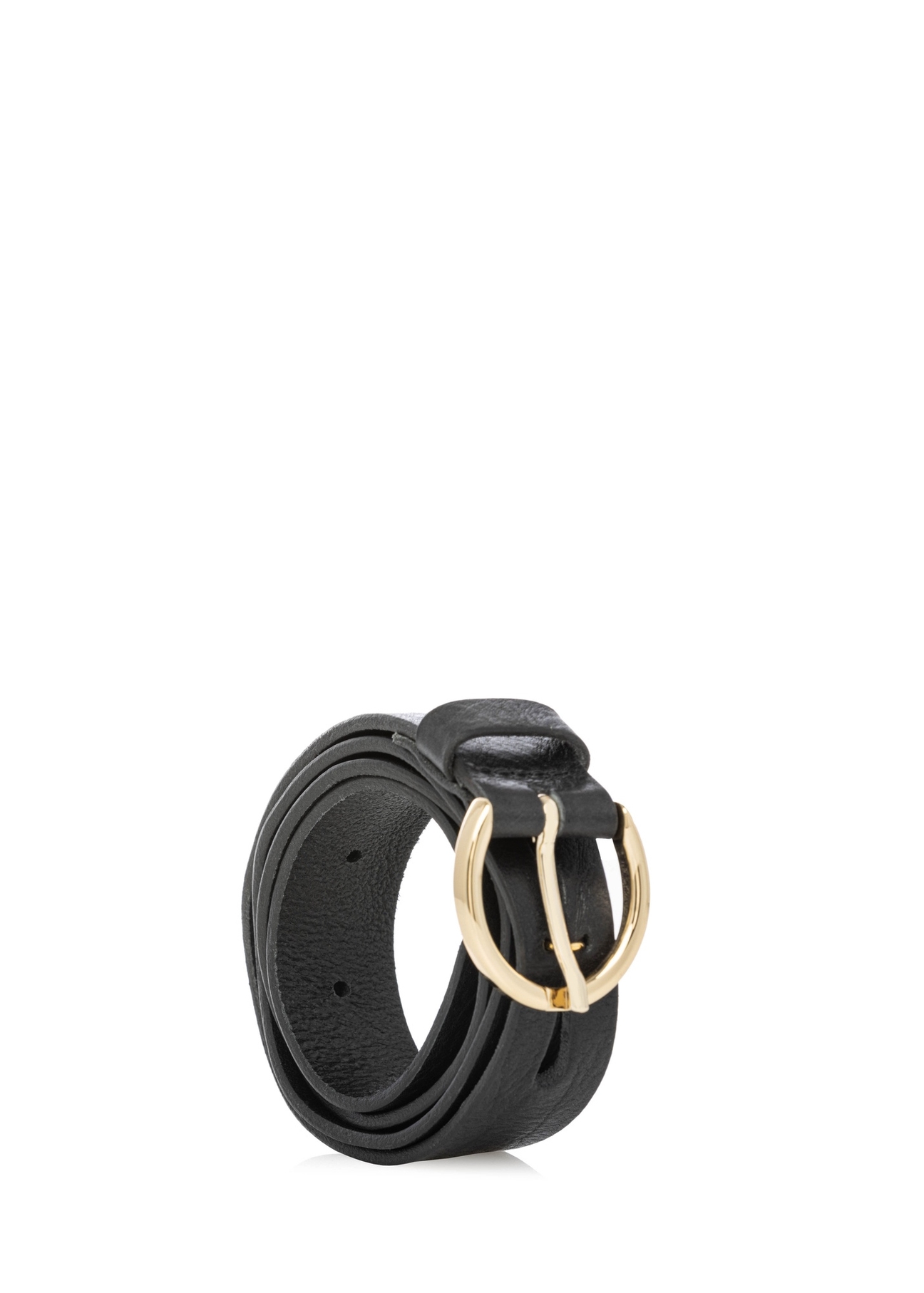 Black leather women's belt PASDS-0342-99(W26) - front product view, on white background.