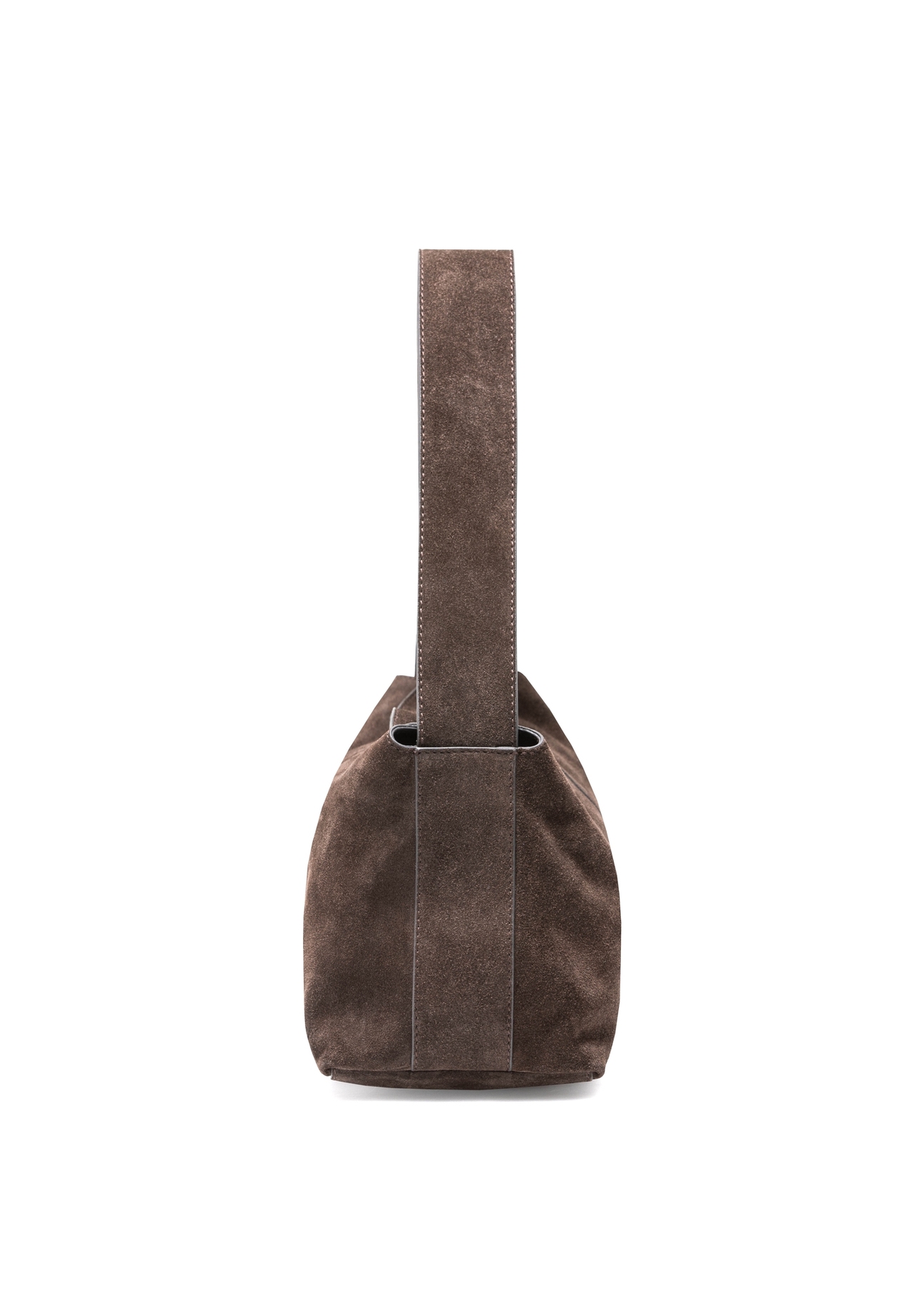 Dark brown suede handbag TORES-1186-89(Z25), product view from the side on a white background.