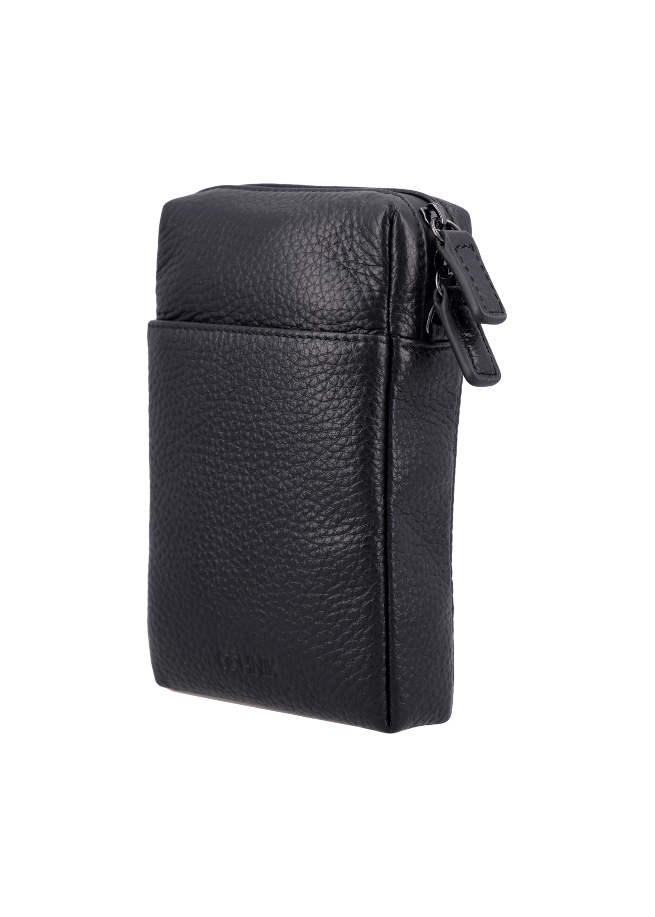 Black leather pouch PORMS-0722-99(Z26), diagonal product view on white background.