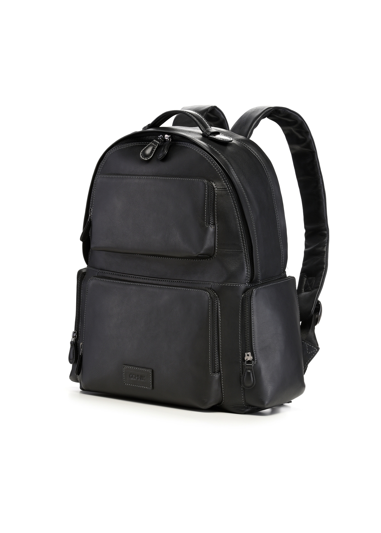 Men's black leather backpack TORMS-0526-99(Z26) - diagonal product view, on a white background.