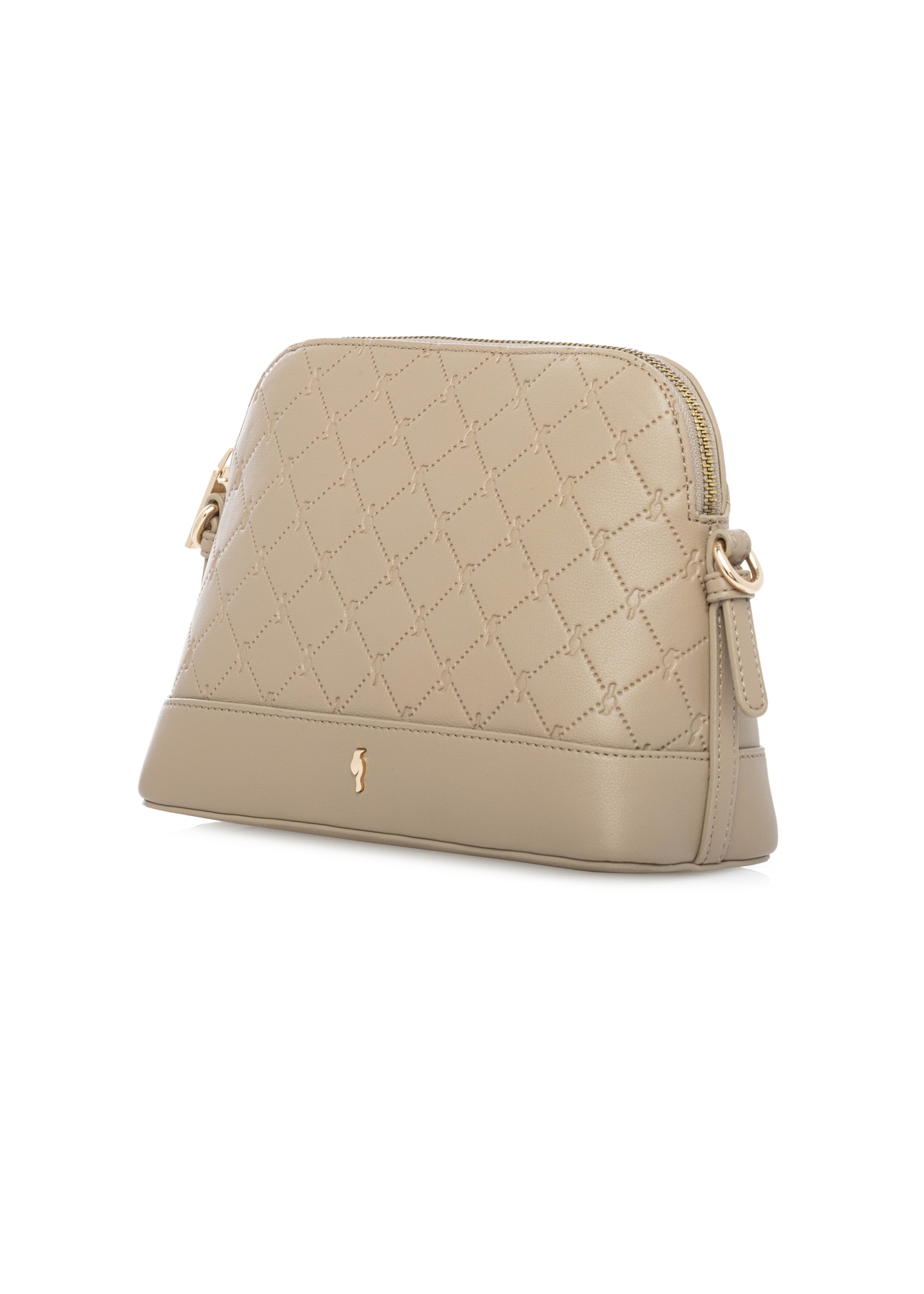 Beige women's handbag with monogram TOREC-1180-1P(W26), diagonal product view on a white background.