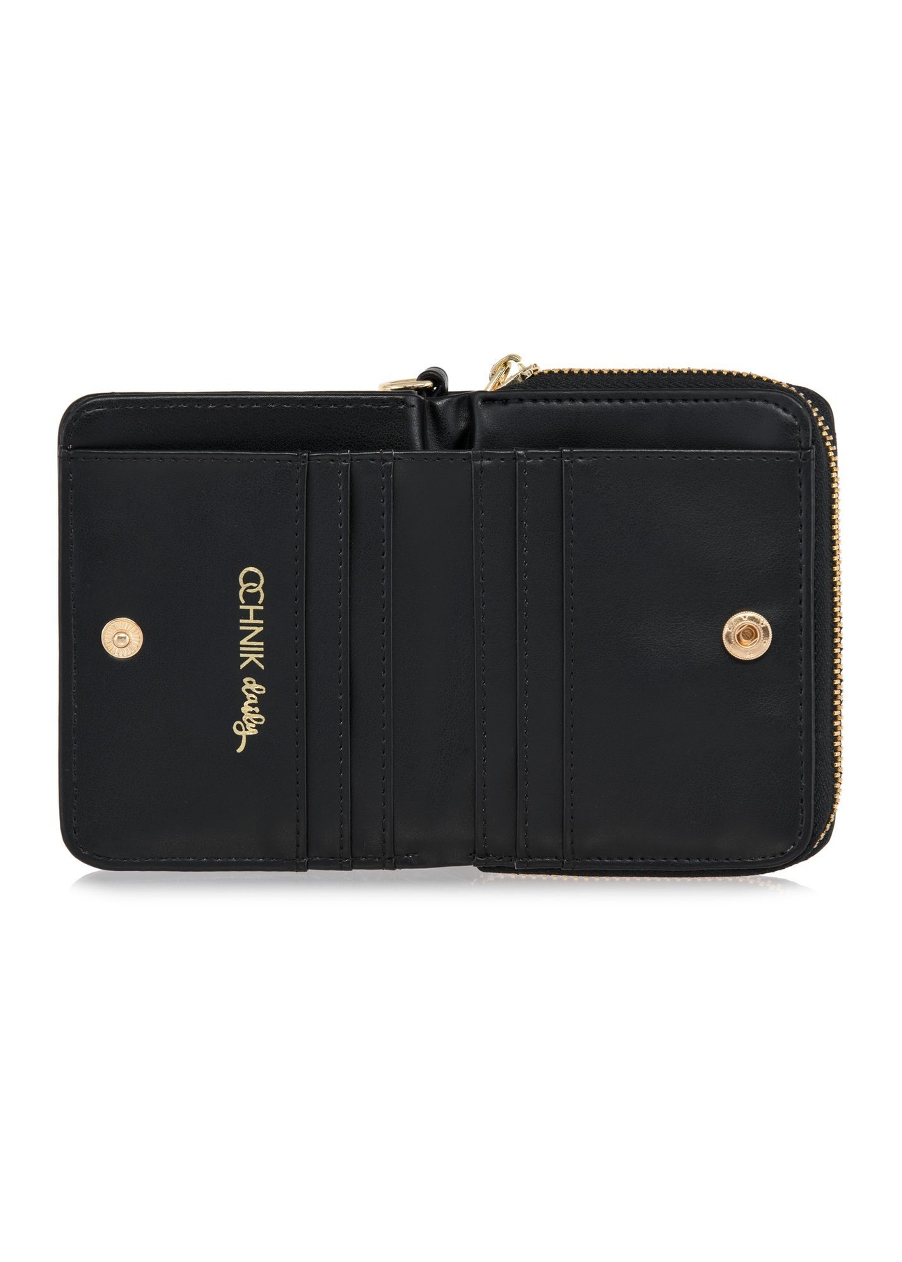 Small black women's wallet with handle POREC-0395A-99(Z25), product view inside on white background.