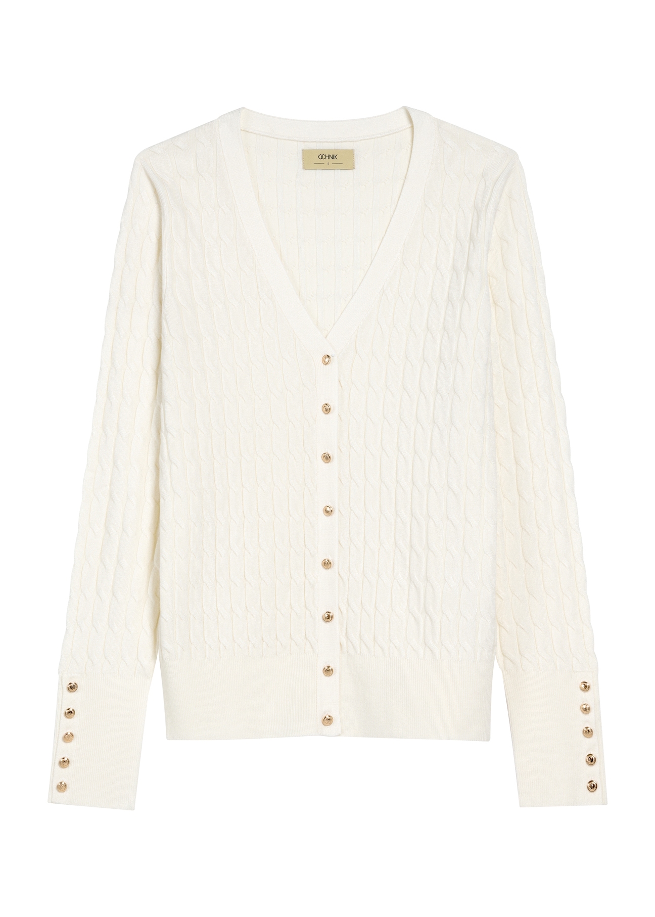 Cream women's cardigan with buttons KARDT-0044 A-12(Of 25), front view of the product on a white background.