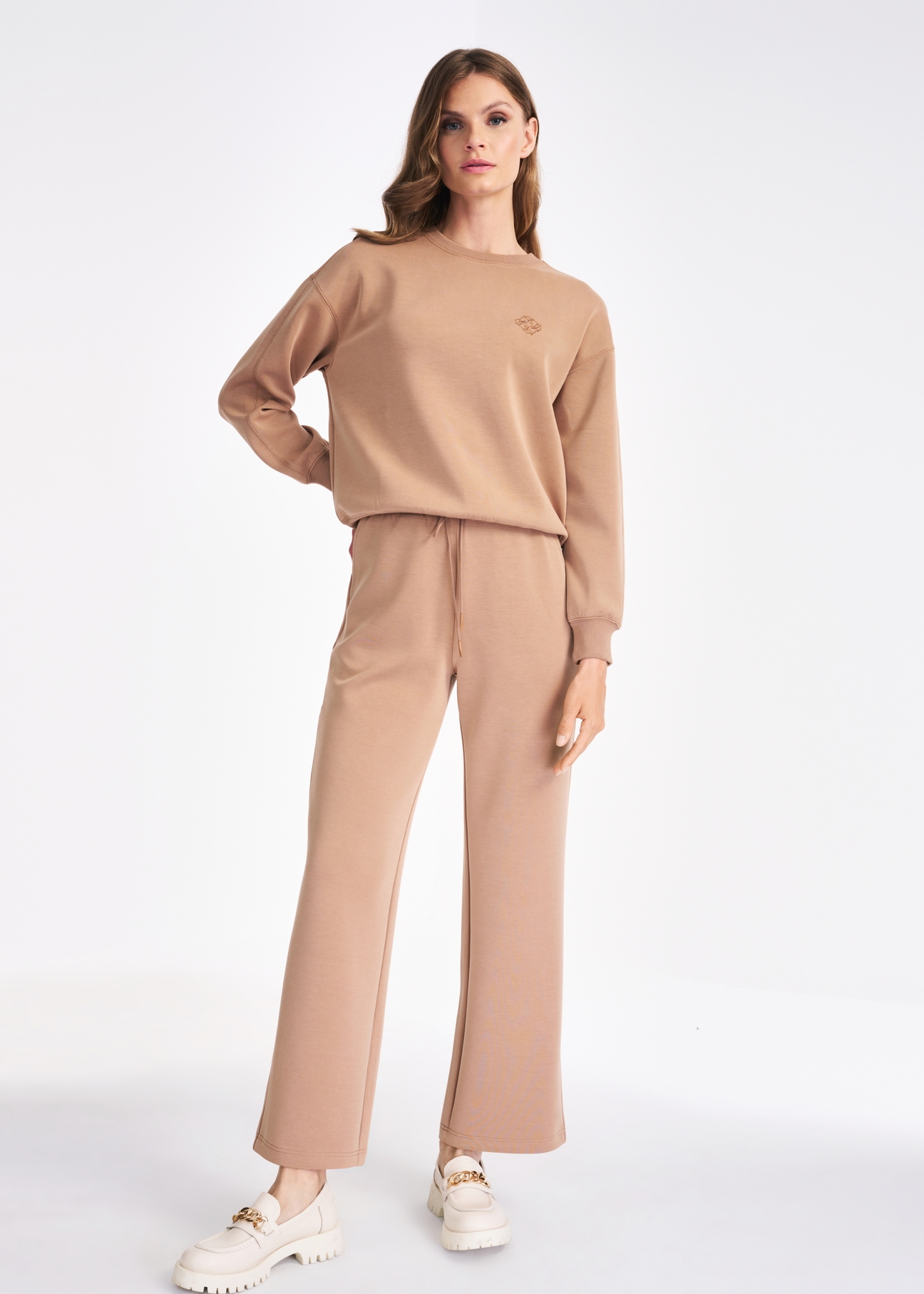 Beige women's sweatshirt with logo BLZDT-0082-81(Z22)-03