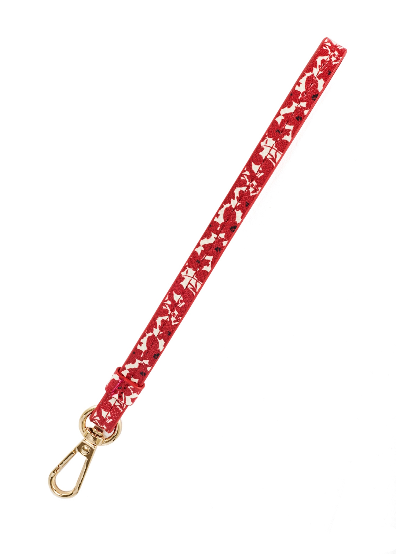 Red women's floral wallet POREC-0402-42(W25), view of the product strap on a white background.