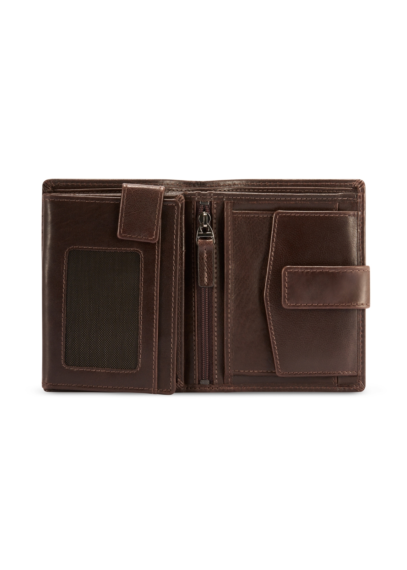 Medium brown men's wallet made of genuine leather PORMS-0670-89(Z25), product view from the inside on a white background.