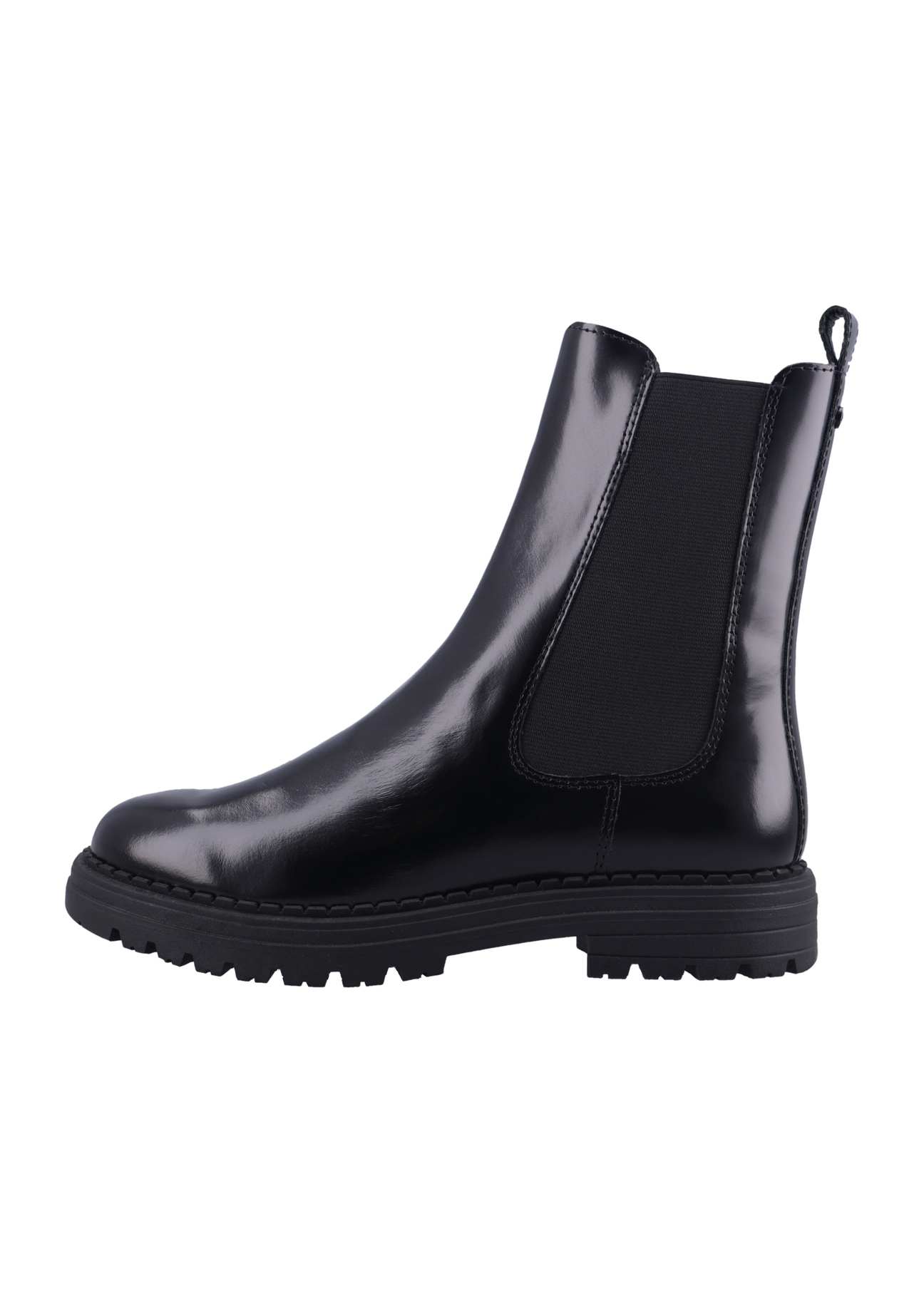 Women's black leather Chelsea boots BUTYD-1010-9F(Z26), side view of the product on a white background.