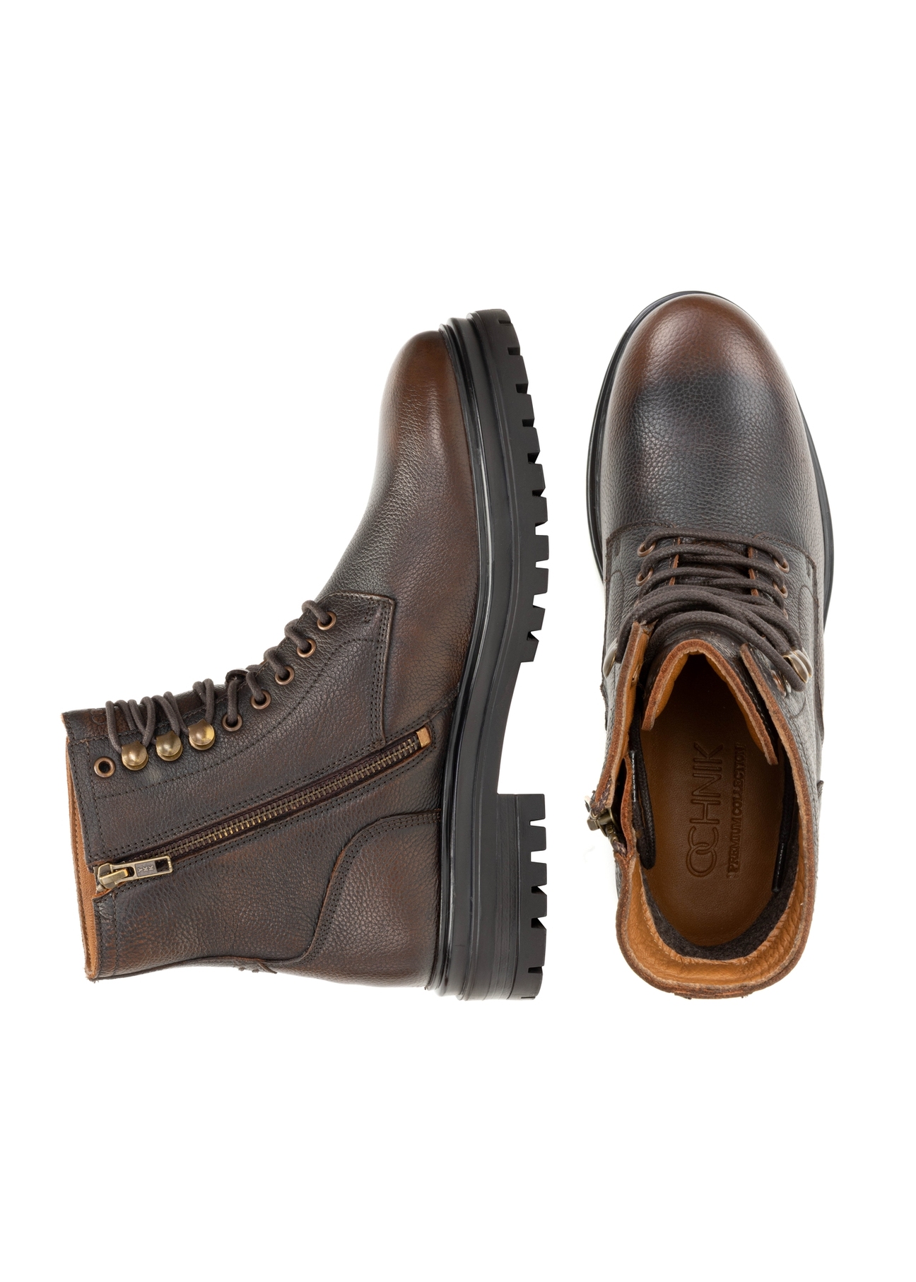 Brown leather men's ankle boots BUTYM-0518-09(Z25)