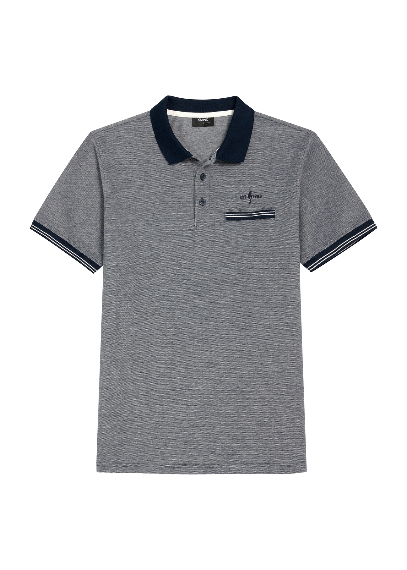 Navy blue men's polo shirt POLMT-0068-7E(W26) - front product view, on white background.
