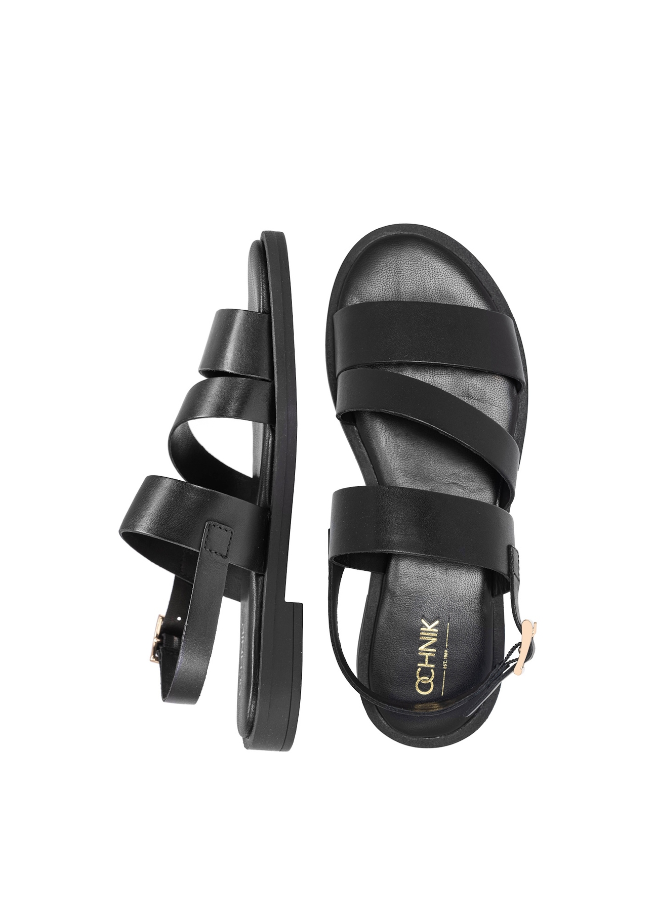 Women's leather sandals in black BUTYD-1152-98(W25)-06