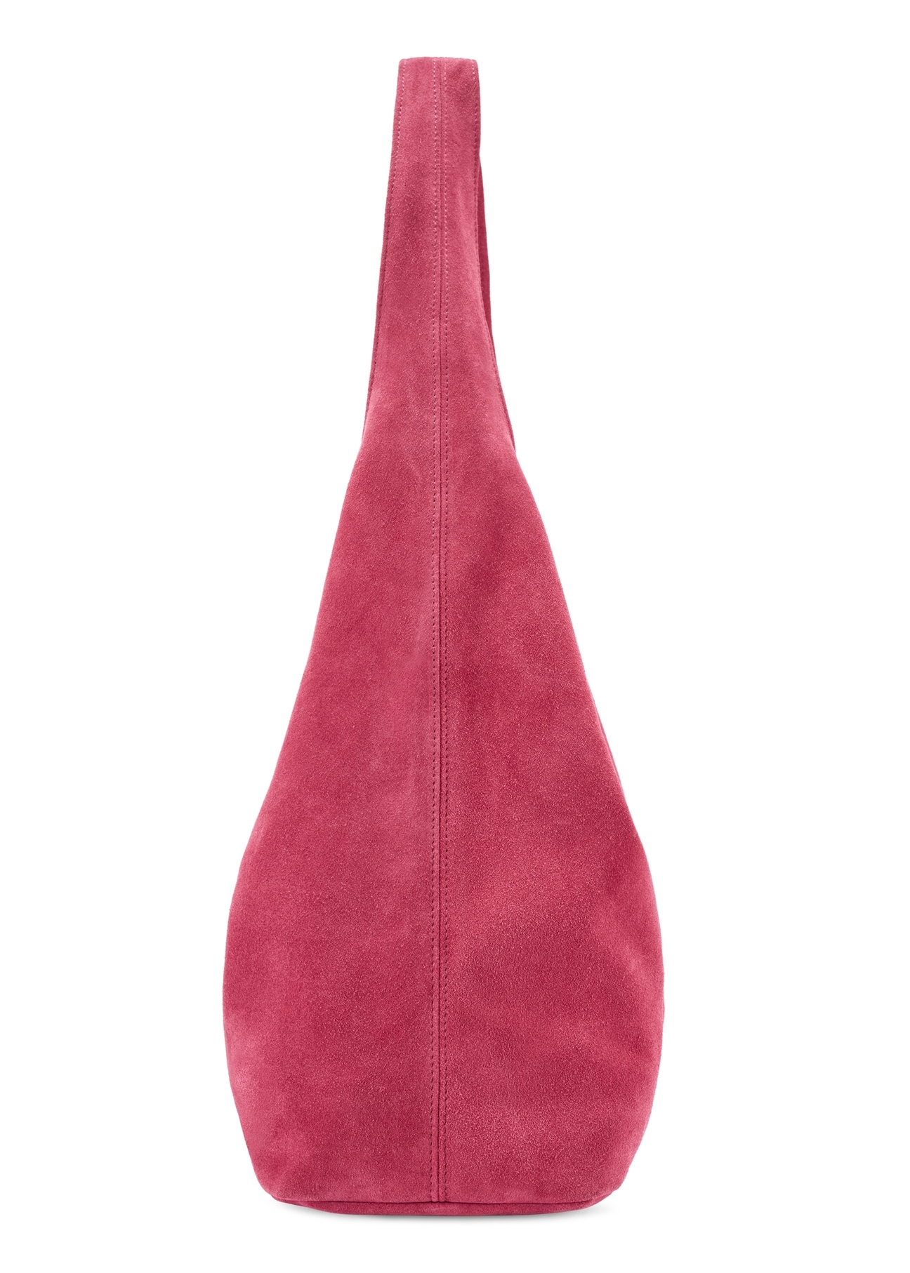 Women's fuchsia suede shopper bag TORES-1177-5E(W26), side product view on white background.