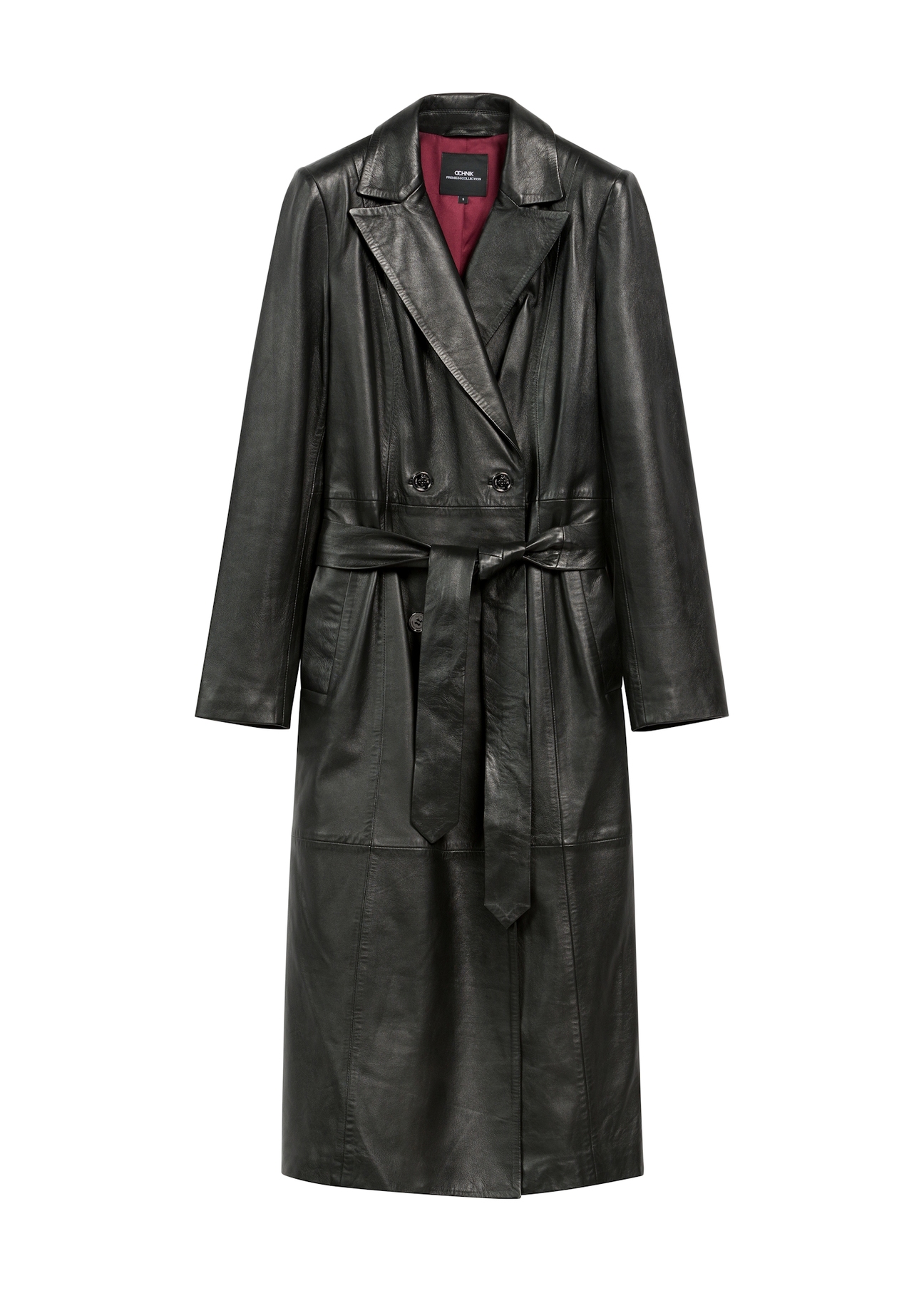 Black women's leather coat KURDS-0546-5344(Z25), product view from the front on white background.