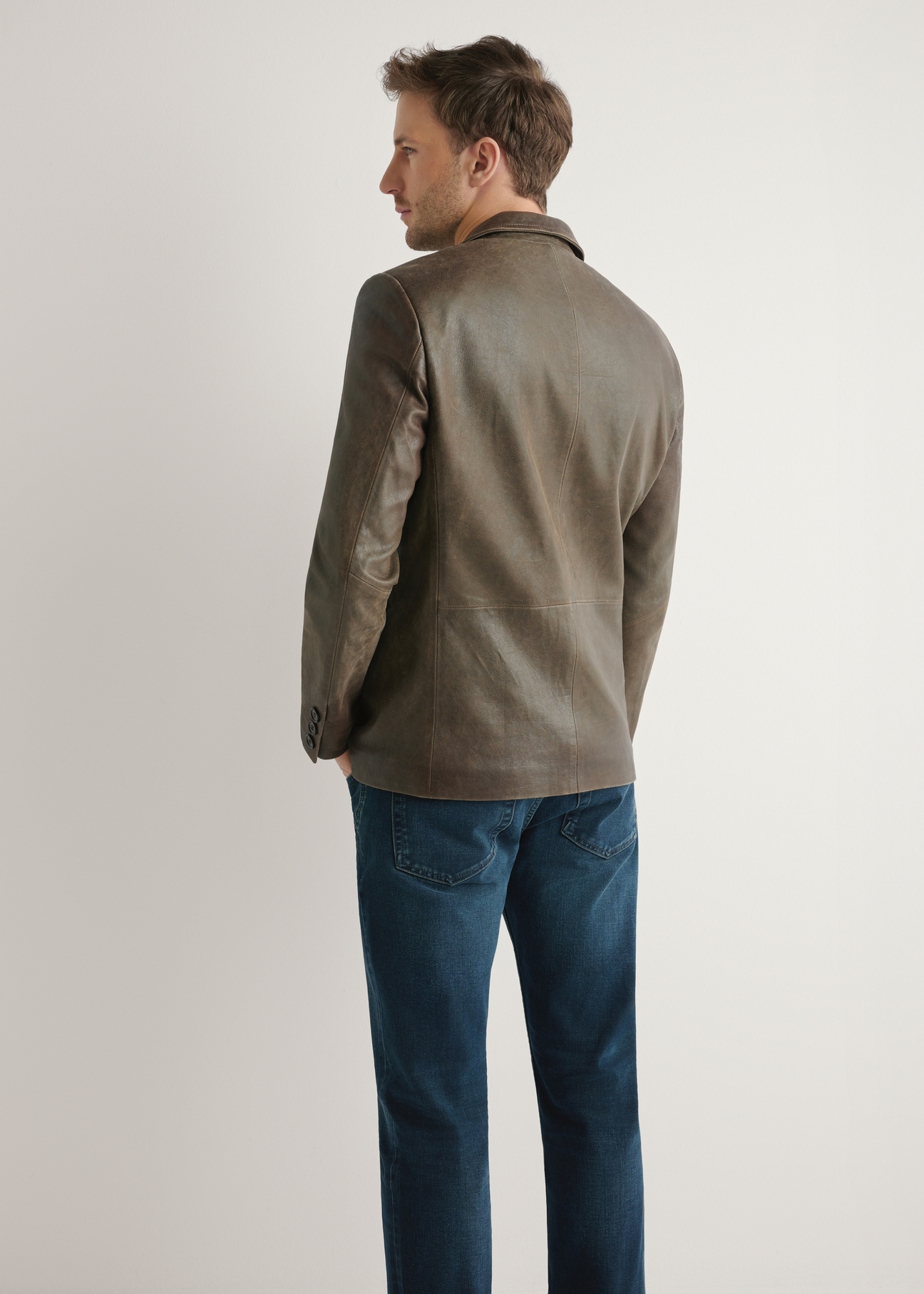 Men's brown leather jacket KURMS-0402-1H(W26)