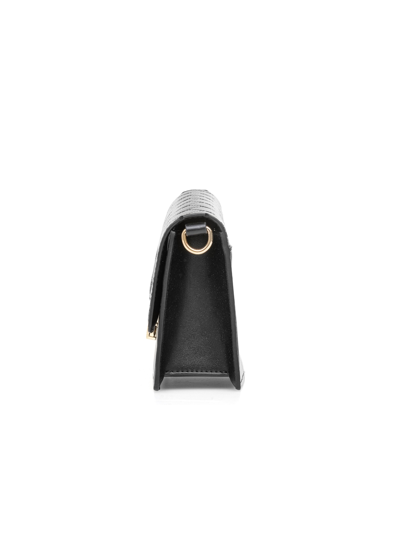 Black women's handbag with monogram TOREC-1046-98(Z25), product visible from the side, photo on a white background.