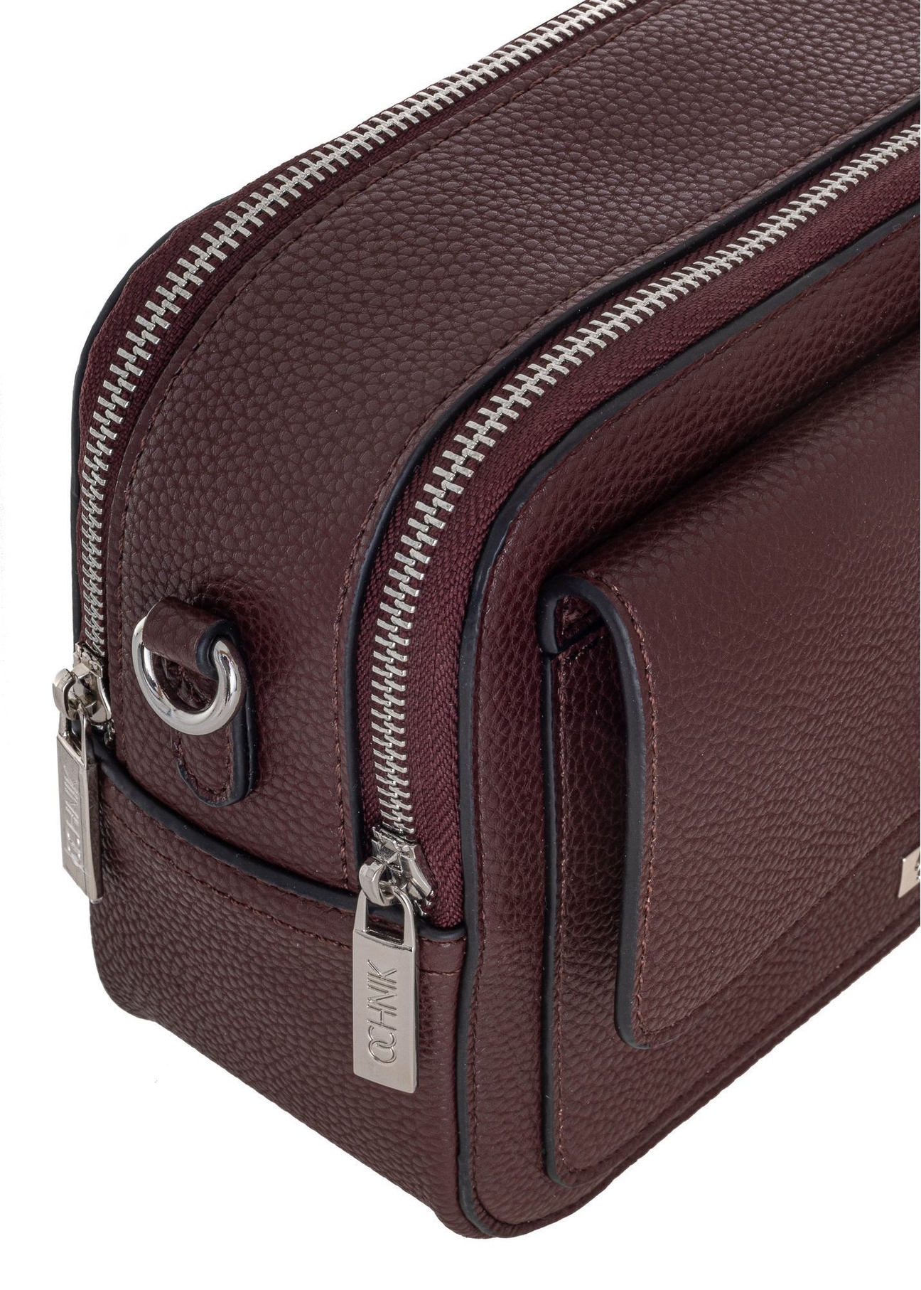 Burgundy two-compartment shoulder bag TOREC-0405-4D(Z26), close-up of the product detail on a white background.