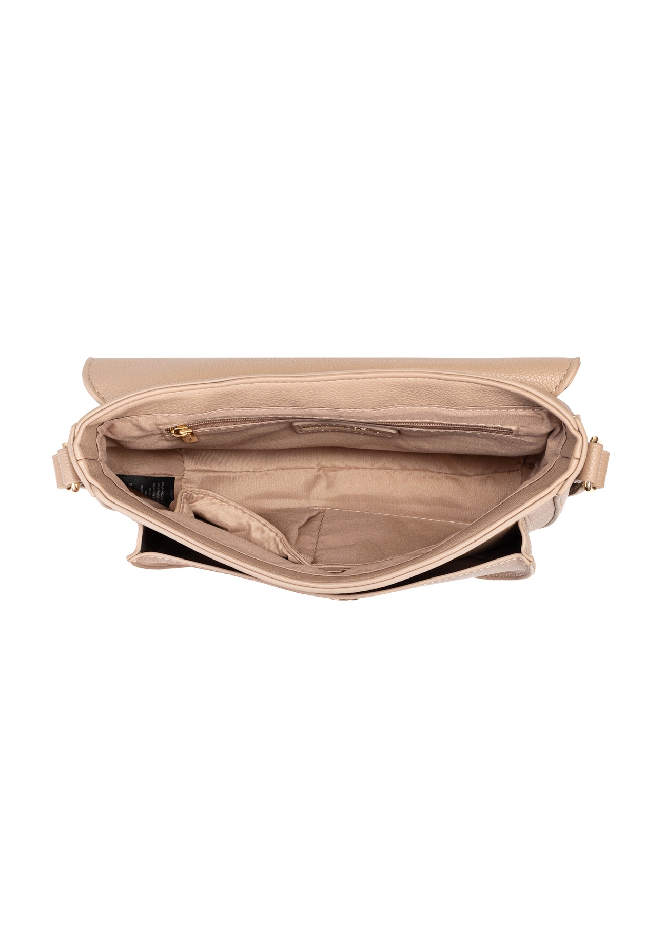Beige women's messenger bag TOREC-1003-81(W25), view of the inside of the product on a white background.