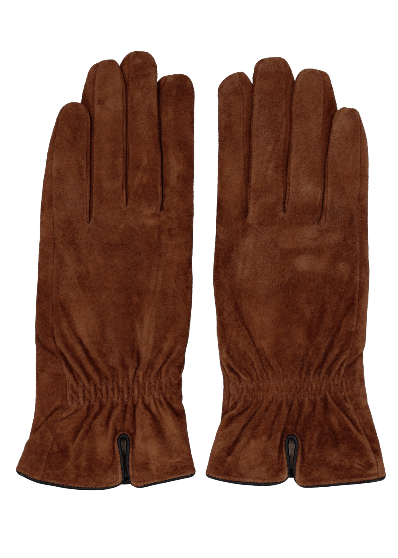Women's suede gloves in camel color REKDS-0108-1D(Z26) - product view from above, on a white background.
