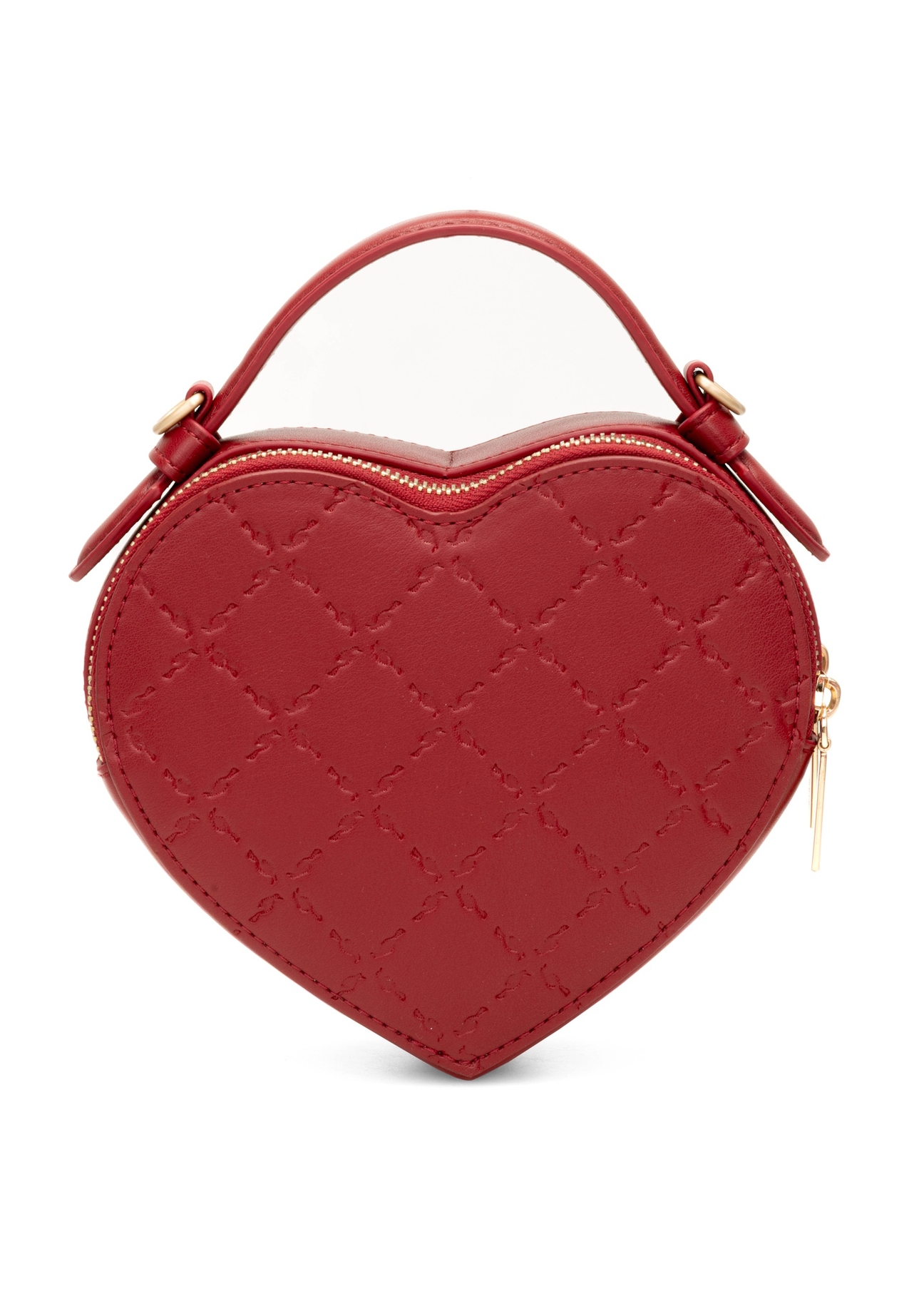 Red heart-shaped handbag TOREC-1154-4B(W26), back view of the product on a white background.