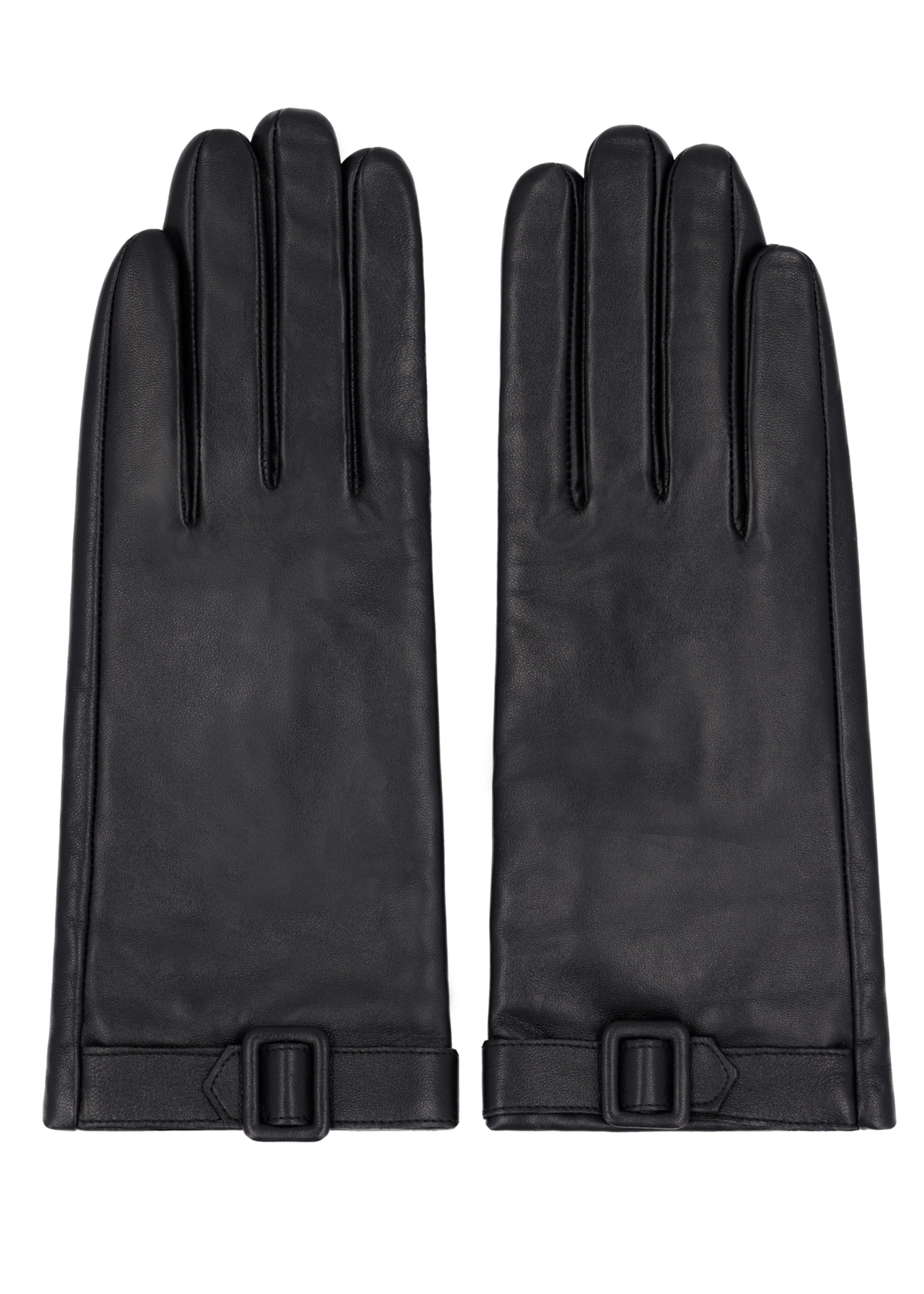 Black women's leather gloves REKDS-0104-99(Z26), front product view on white background.