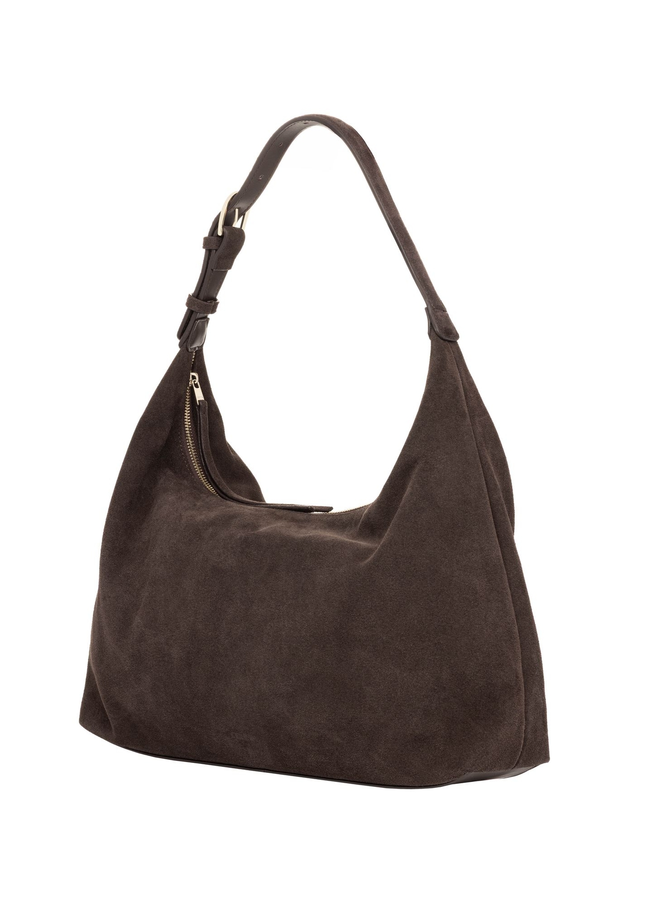 Brown suede handbag TORES-1404-1I(Z26) - diagonal product view, on a white background.