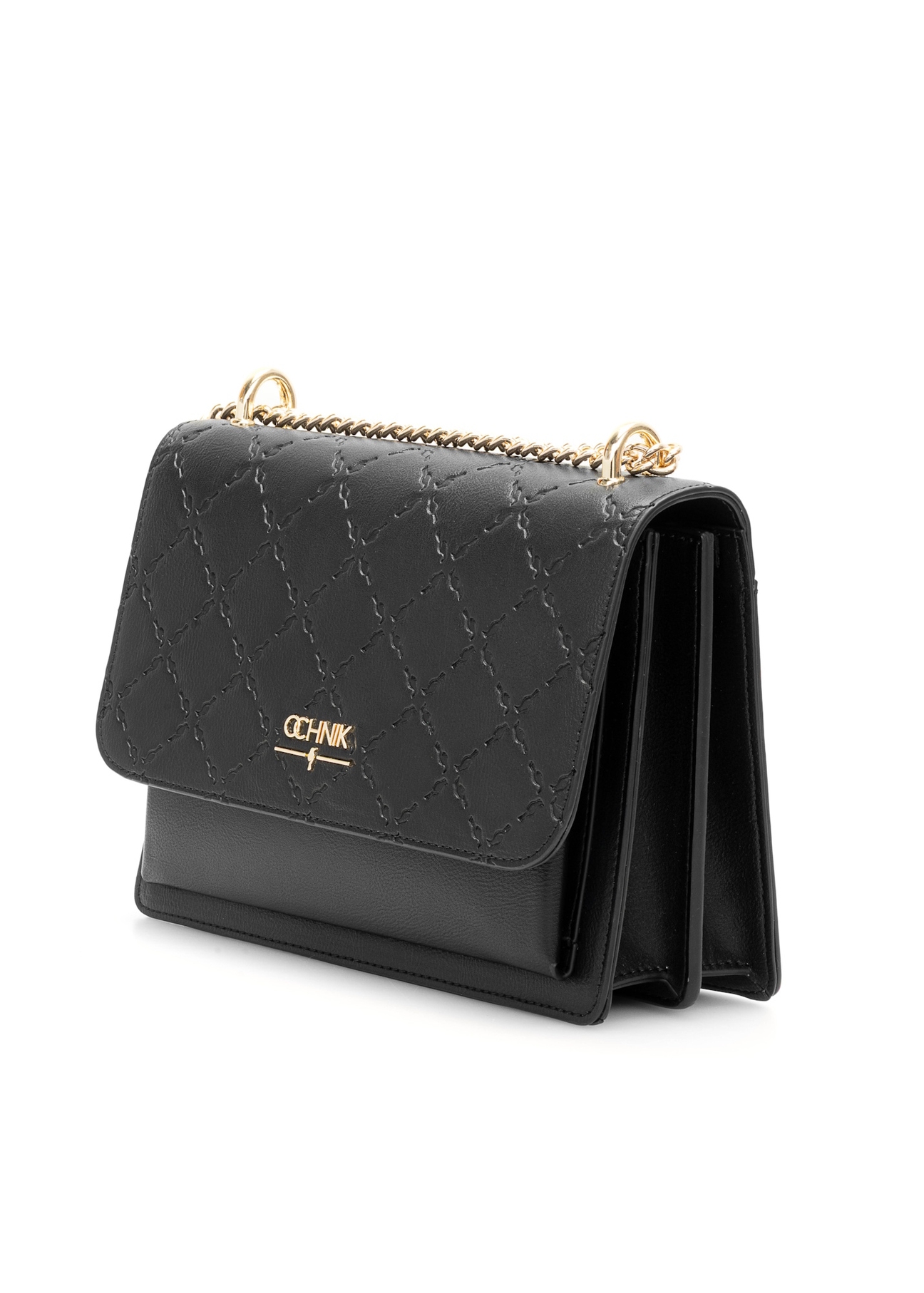 Black women's handbag with monogram TOREC-1155-99(W26), diagonal product view on a white background.
