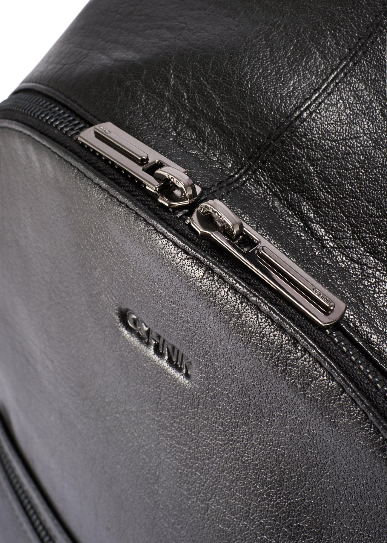 Large men's leather backpack TORMS-0493-99(W26) - close-up detail, on white background.