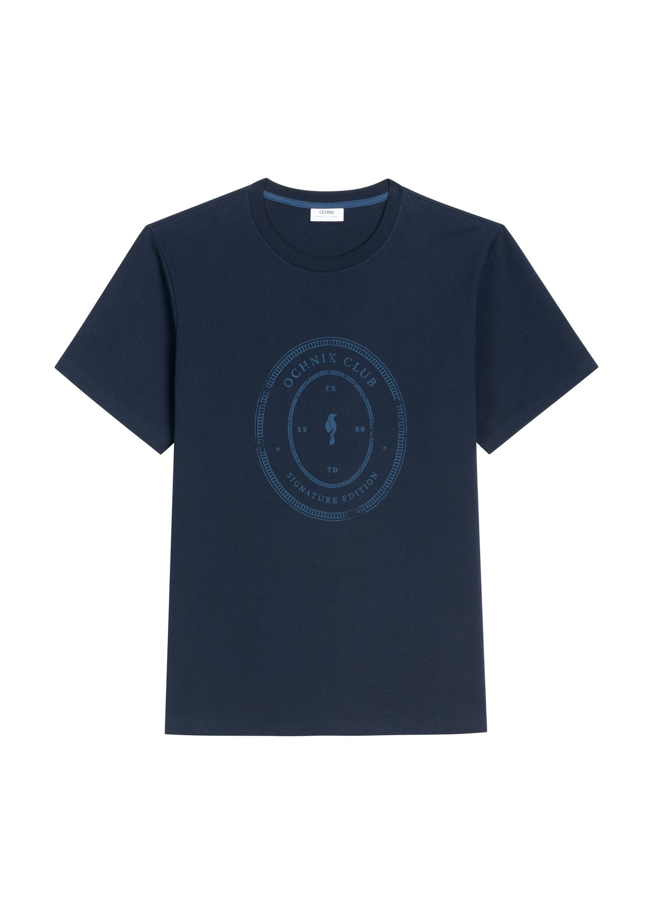 Navy blue cotton men's T-shirt with print TSHMT-0152-7E(Z26) - front product view, on a white background.