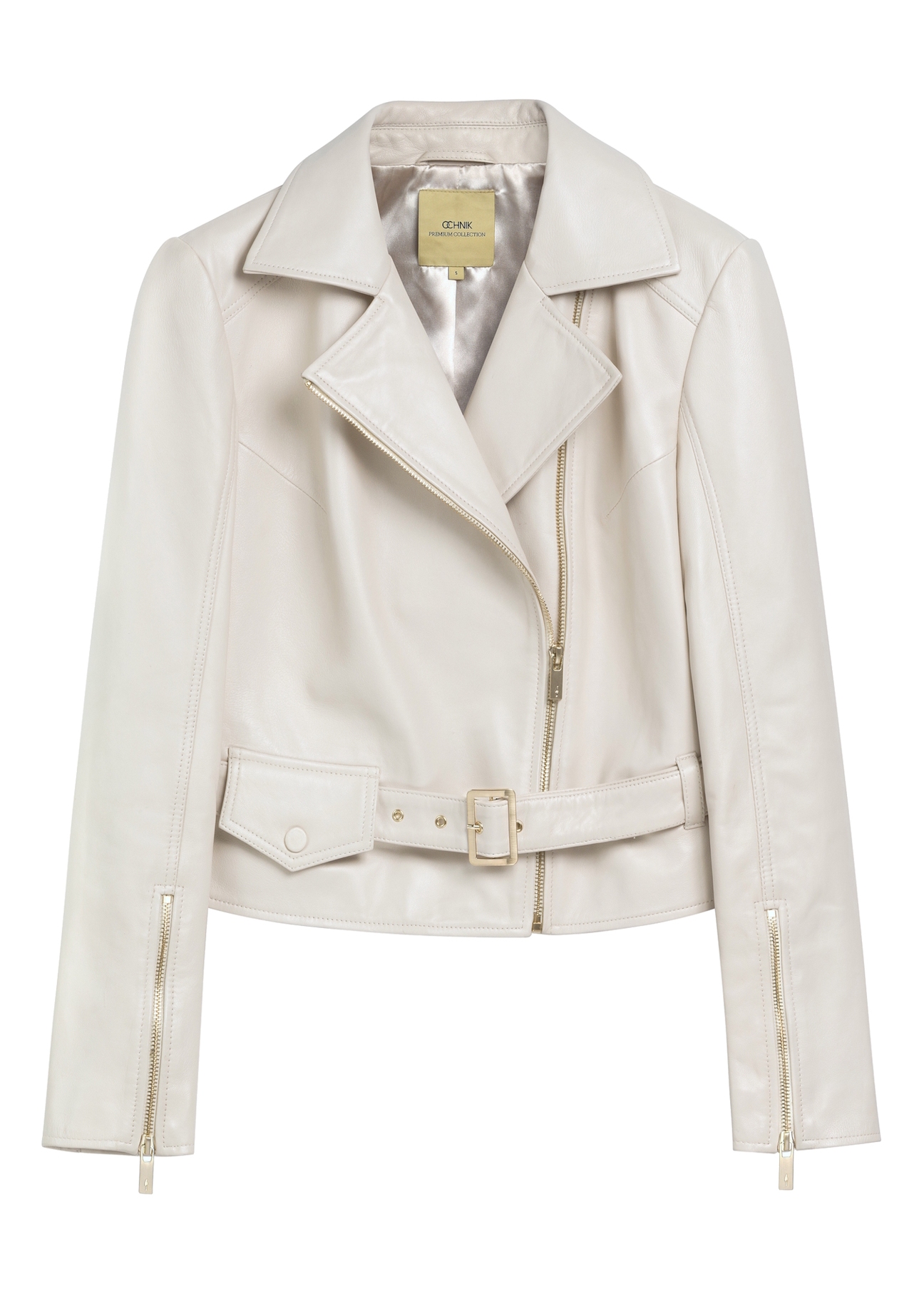 Women's cream leather biker jacket KURDS-0585-0B(W26)