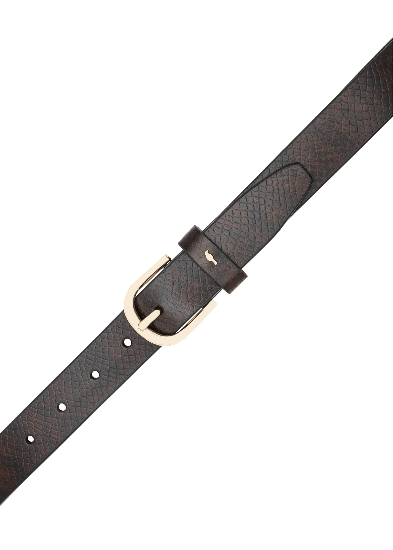 Brown leather women's belt PASDS-0333-90(Z25), view of the clasp on a white background.