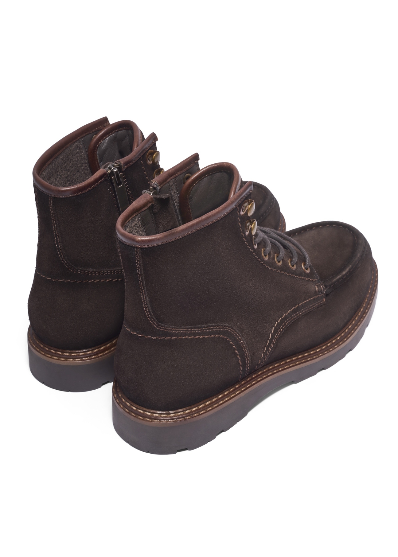 Dark brown suede men's ankle boots BUTYM-0581-1I(Z26), back view of the product on a white background.