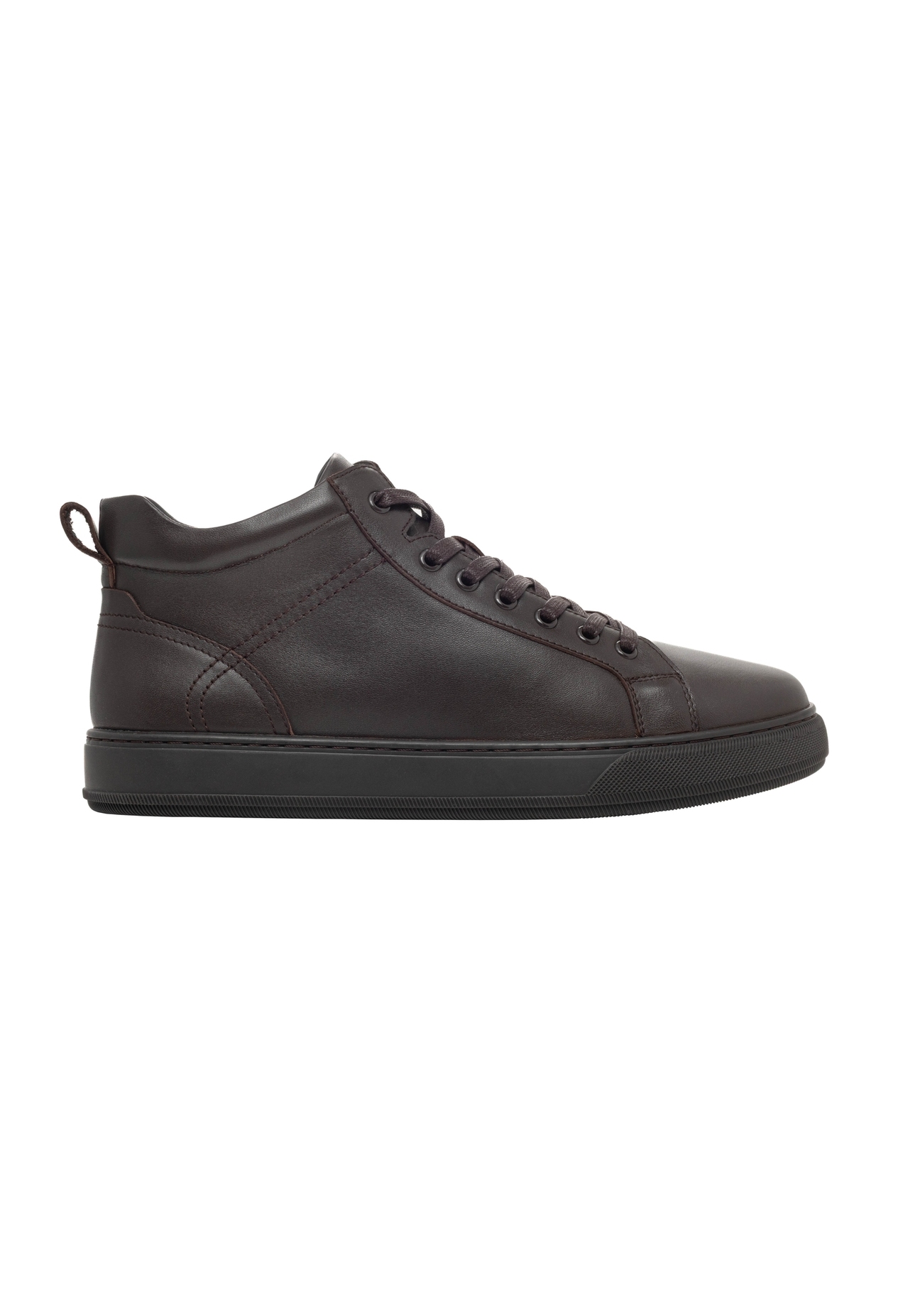 Dark brown men's leather sneakers BUTYM-0466-1I(Z26), side product view on white background.